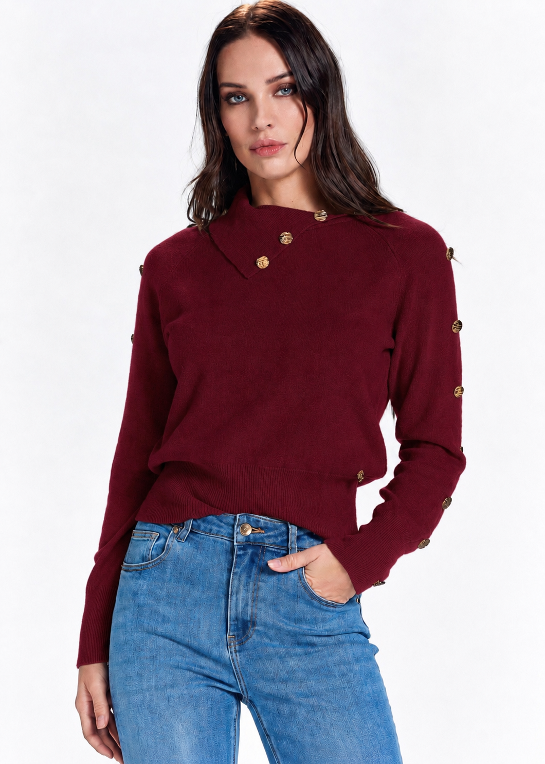 TAKE TWO - Maglia con bavero e bottoni oro