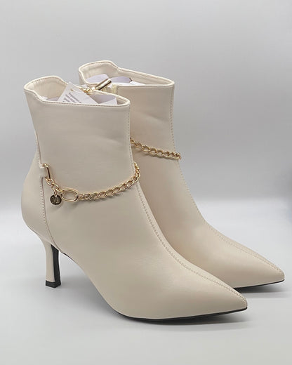 MARIELLA BURANI -  Stivaletto beige con catena oro