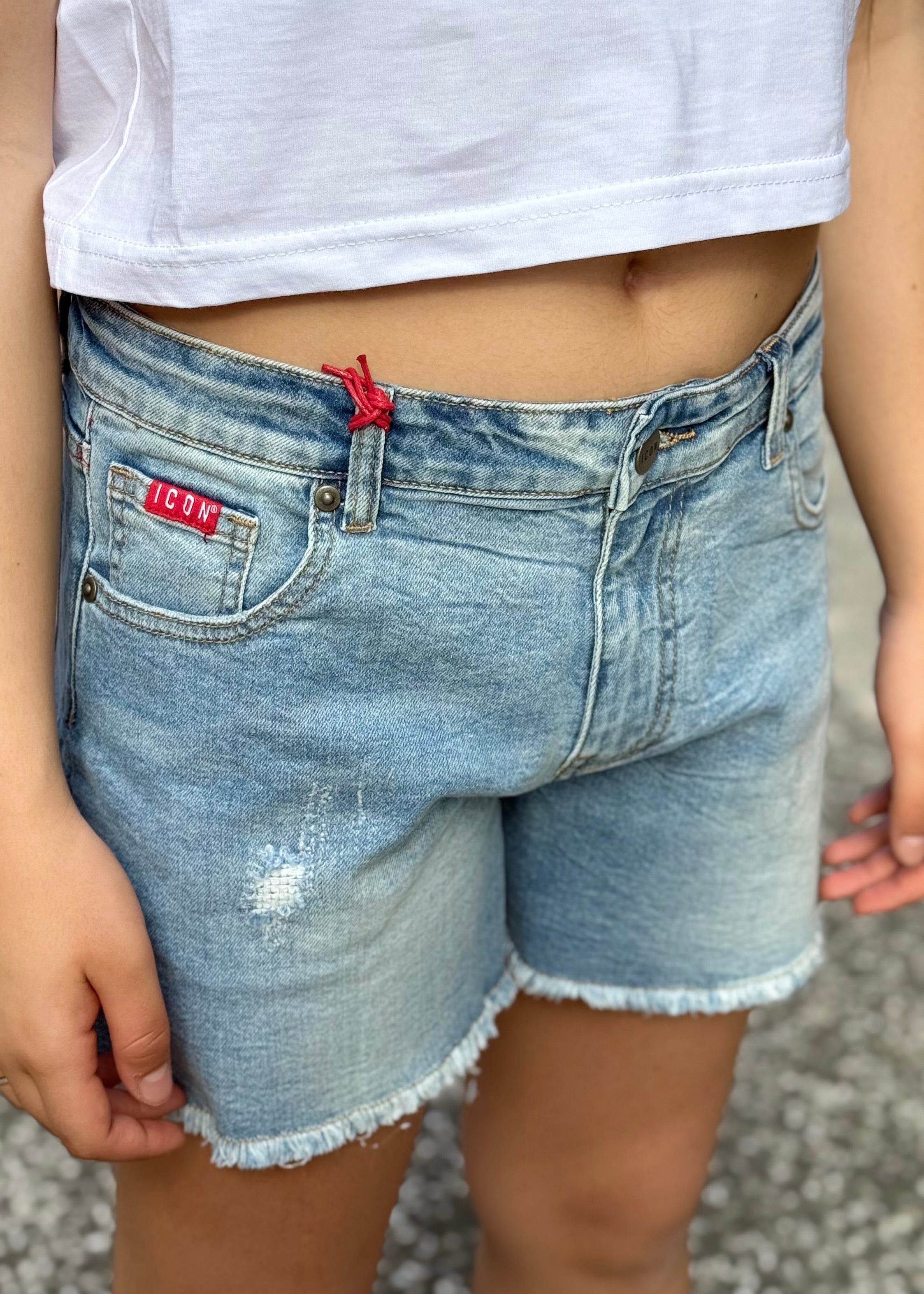 ICON - Short con frange in denim bambina