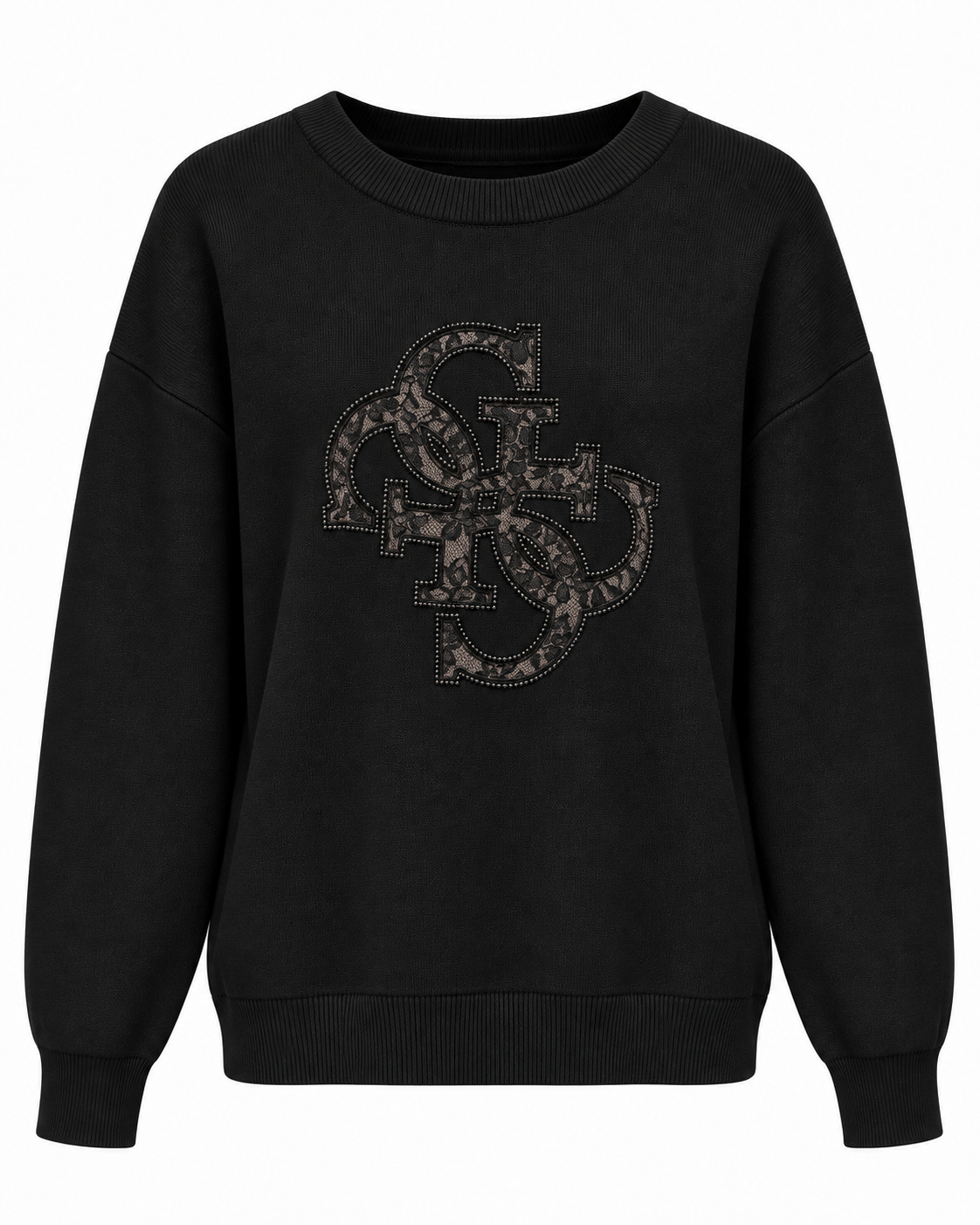 GUESS - Maglioncino con logo in pizzo e strass donna