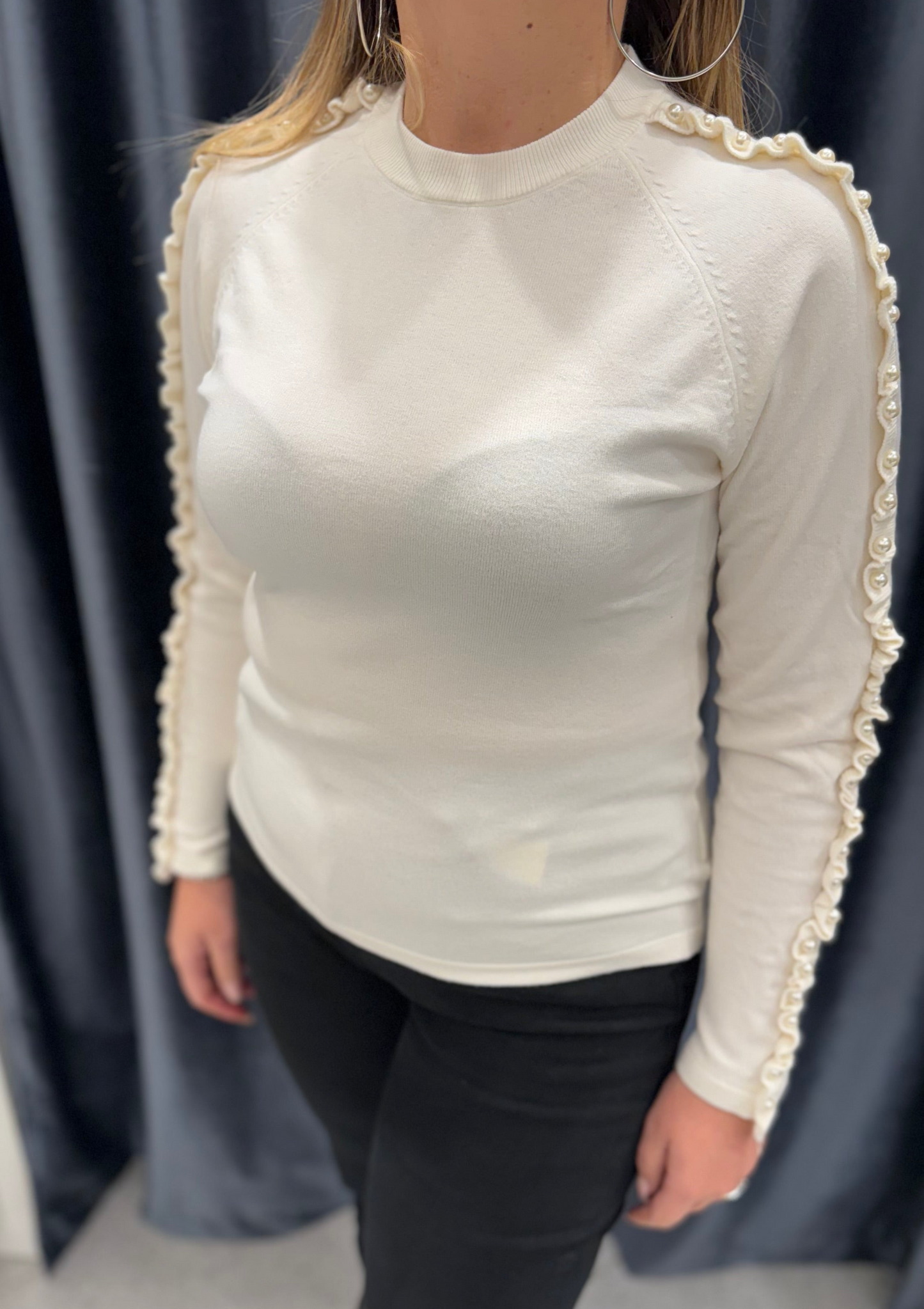 JMC ATELIER - Maglia panna con perle e ricetto donna