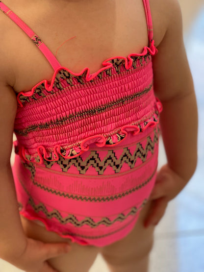 F**K - Monokini bambina rosa con fantasia tribale e bretelle