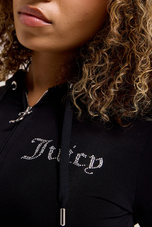 JUICY COUTURE - Felpa con zip e cappuccio in Jersey con logo in strass donna