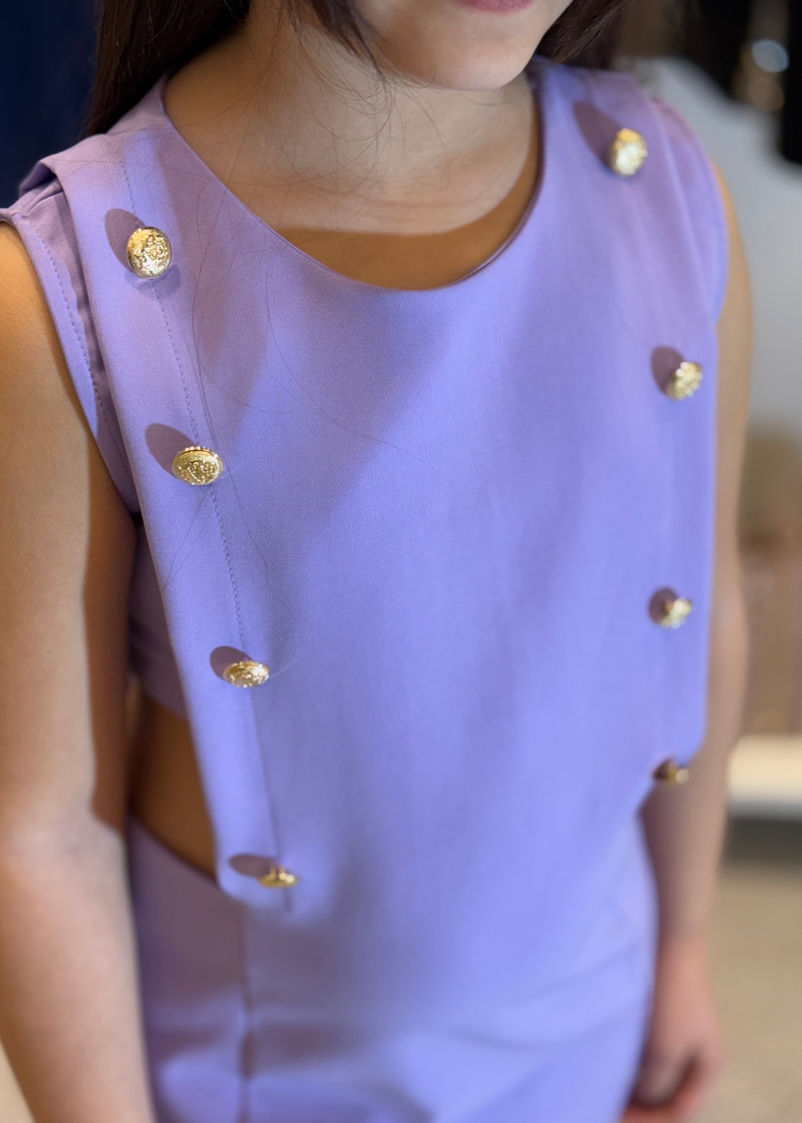 JANICE - Abito lilla con bottoni oro bambina