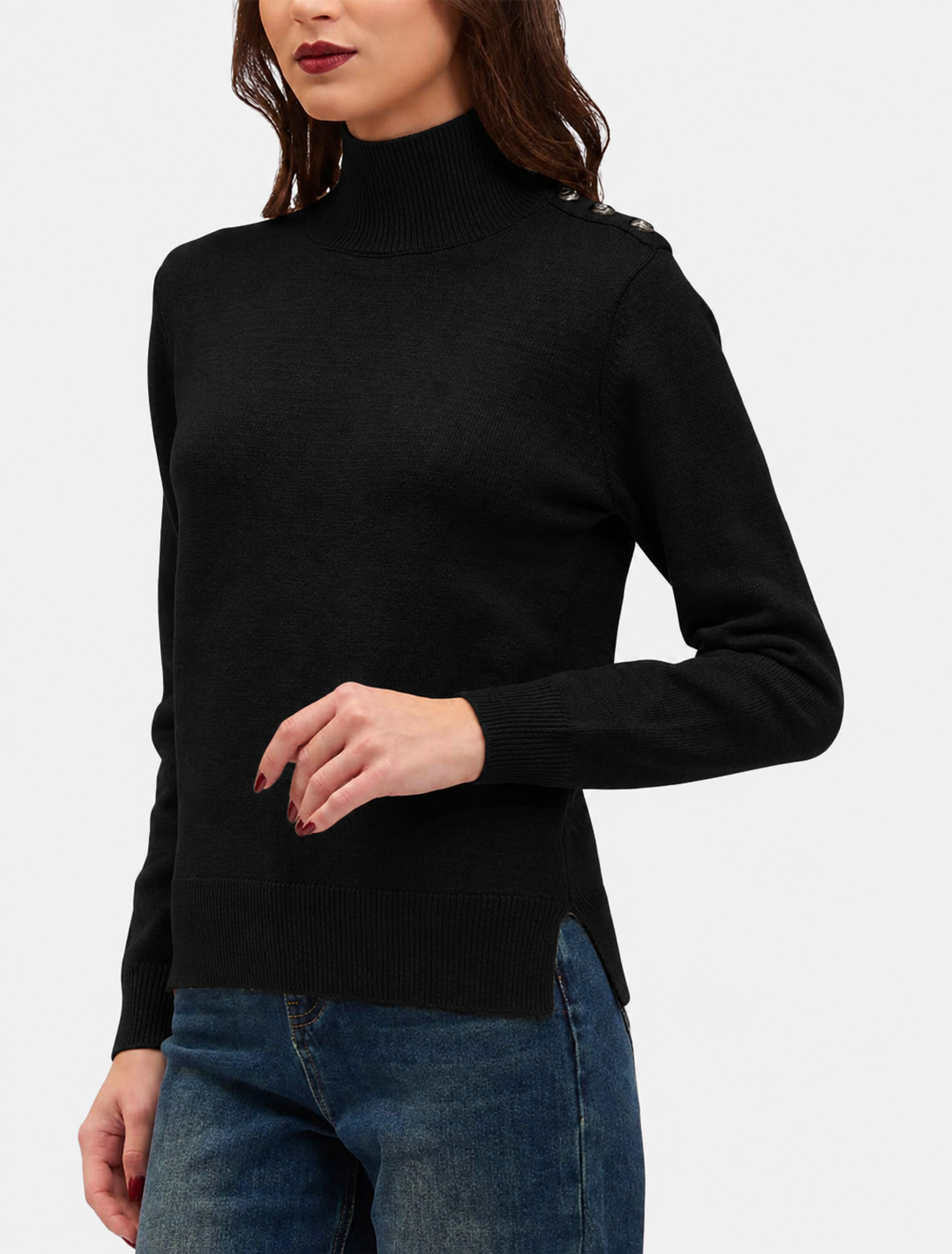 KORALLINE - Maglia collo alto con bottoni oro donna