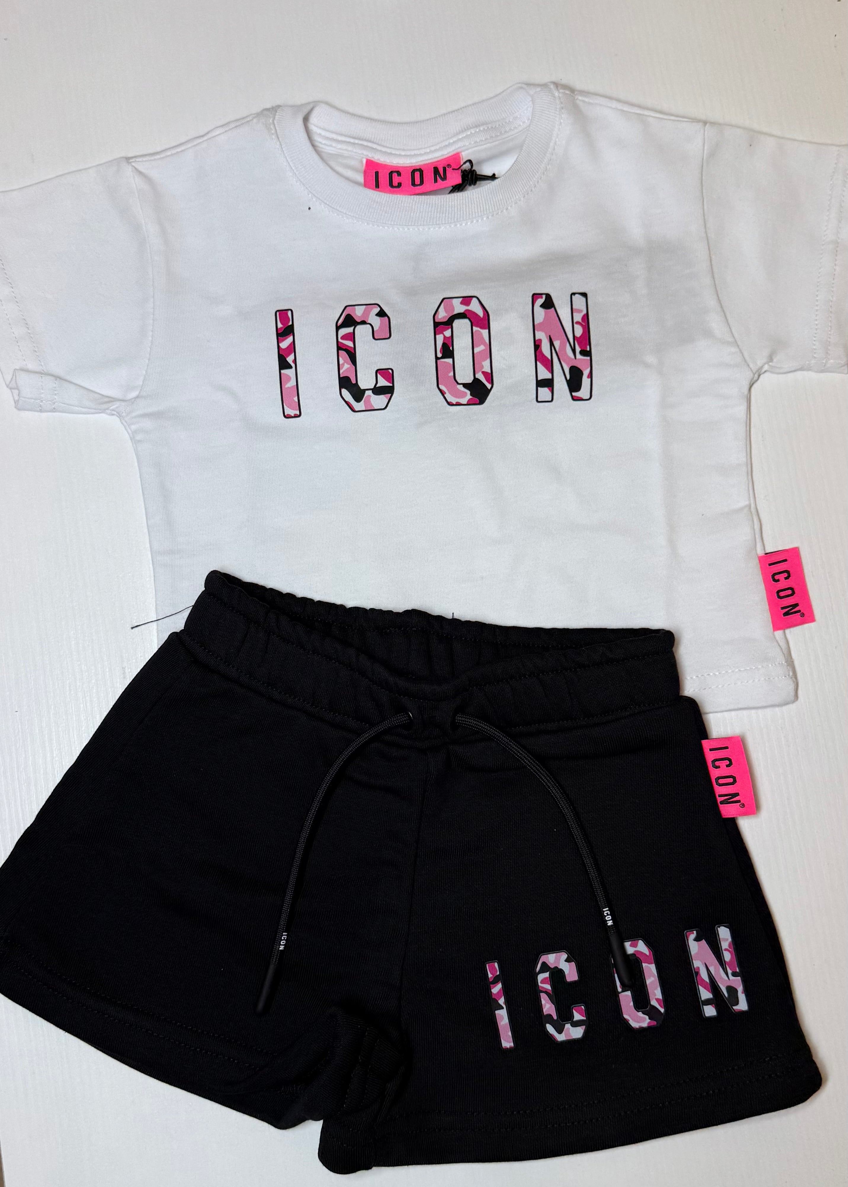 ICON - SET COMPLETO - T-shirt bianca e short nero bambina