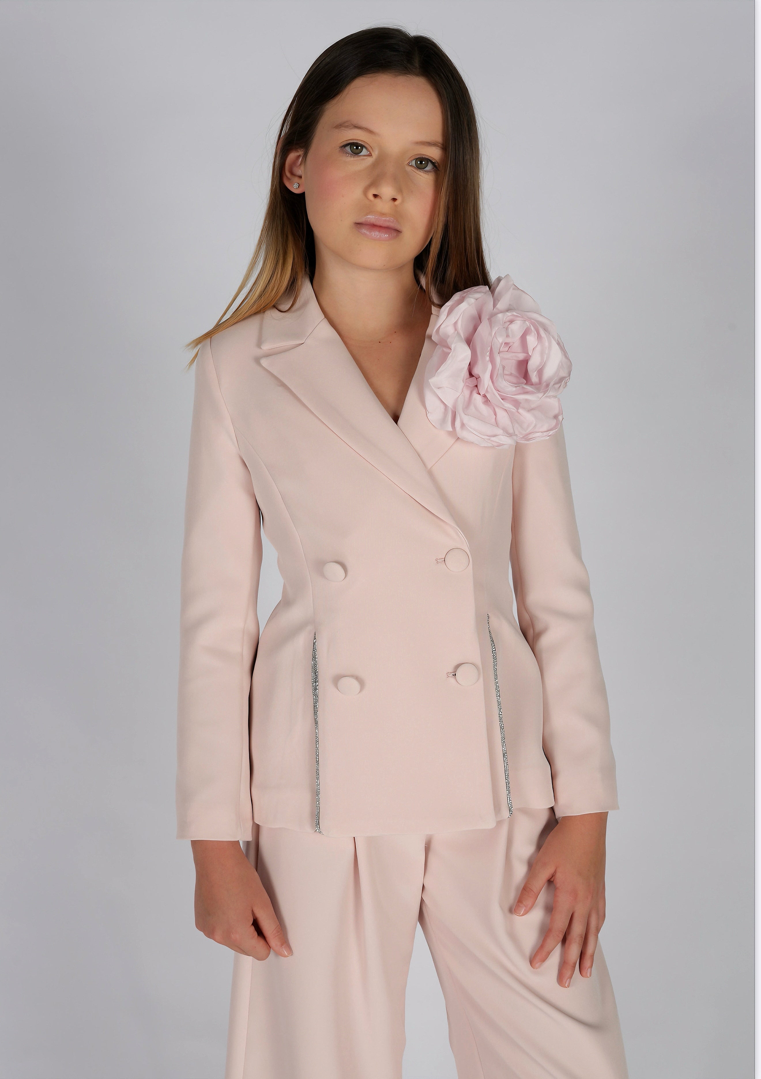 FUN FUN - COUTURE -  Blazer rosa cipria con strass doppio petto