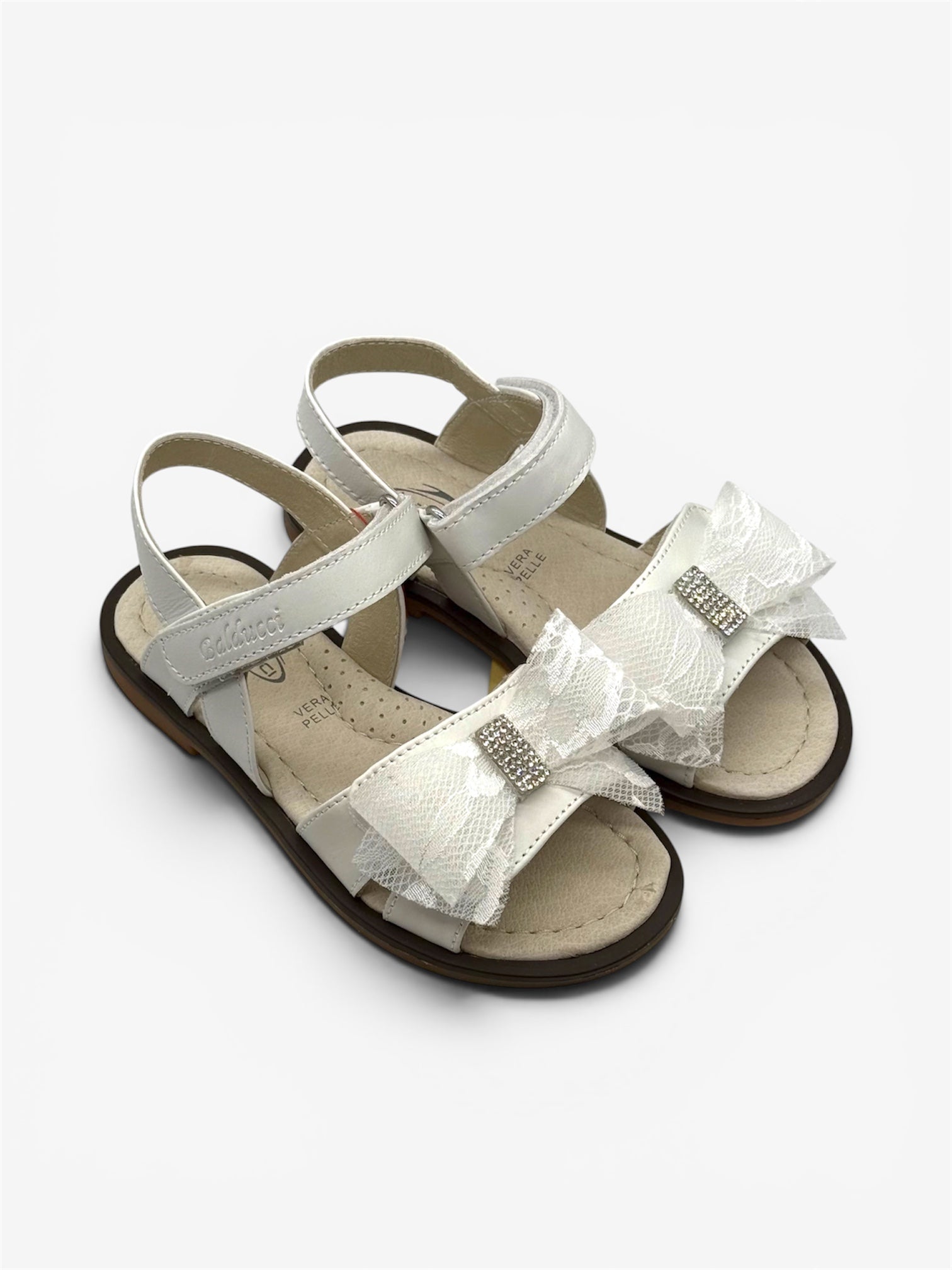 BALDUCCI - Sandalo bianco con fiocco in pizzo bambina