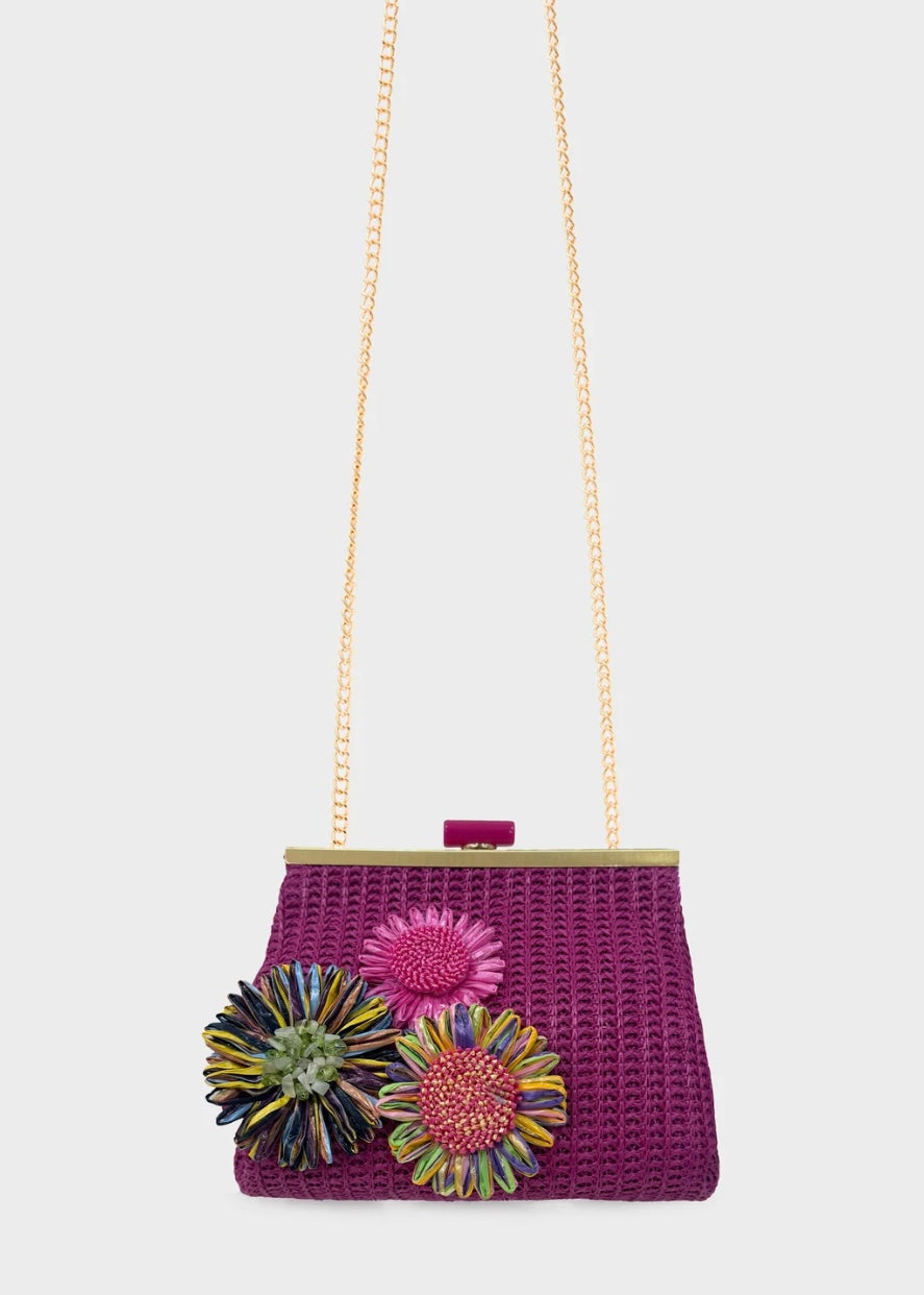 NALI - Pochette MARBELLA in paglia con fiori