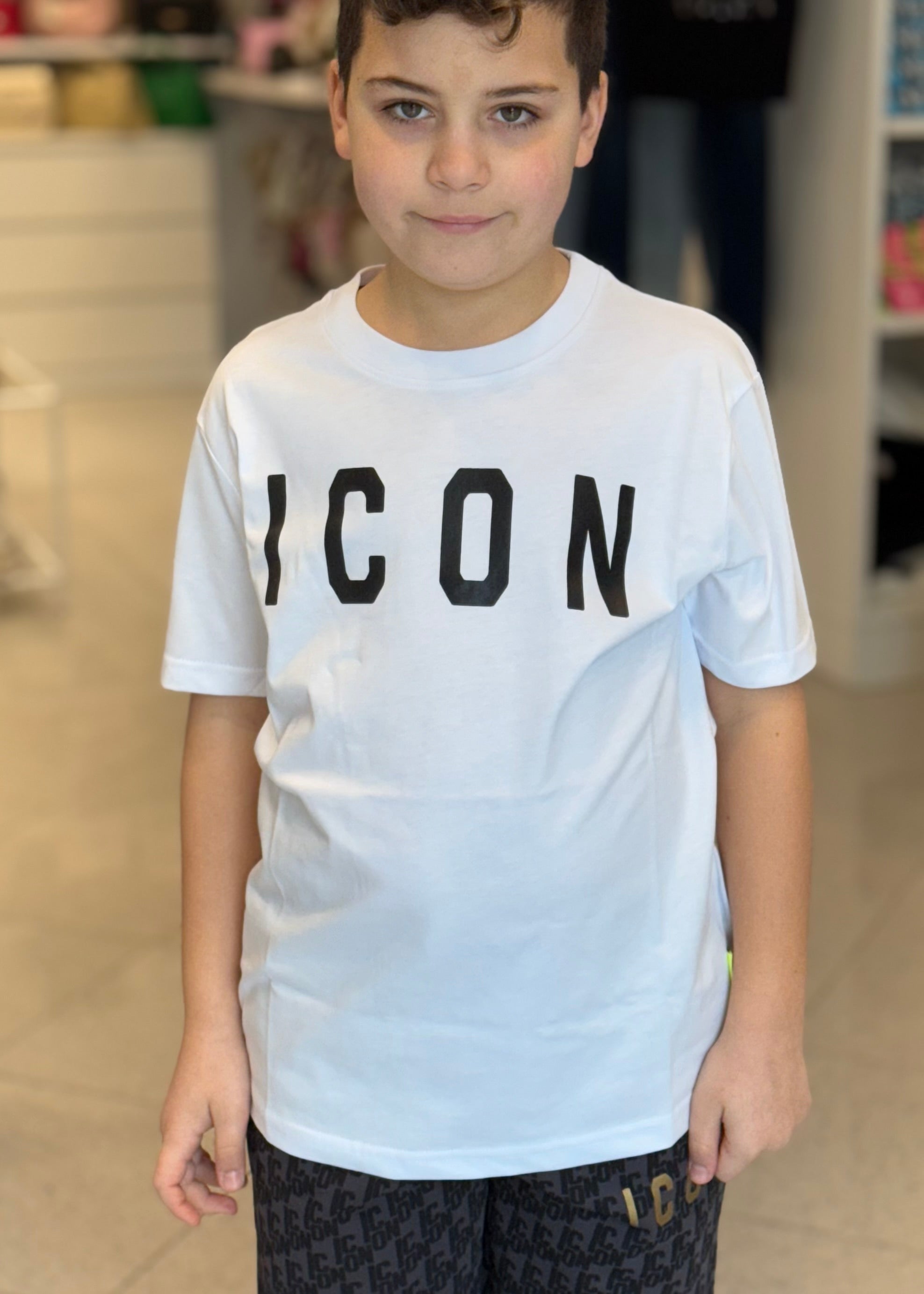 ICON - T-shirt bianca con logo nero bambino
