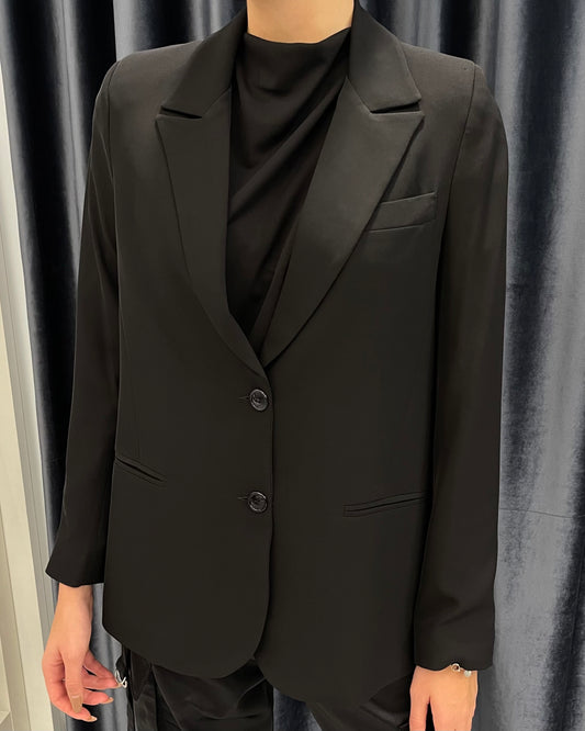 JAYCI - Blazer nero donna monopetto in tessuto fluido donna