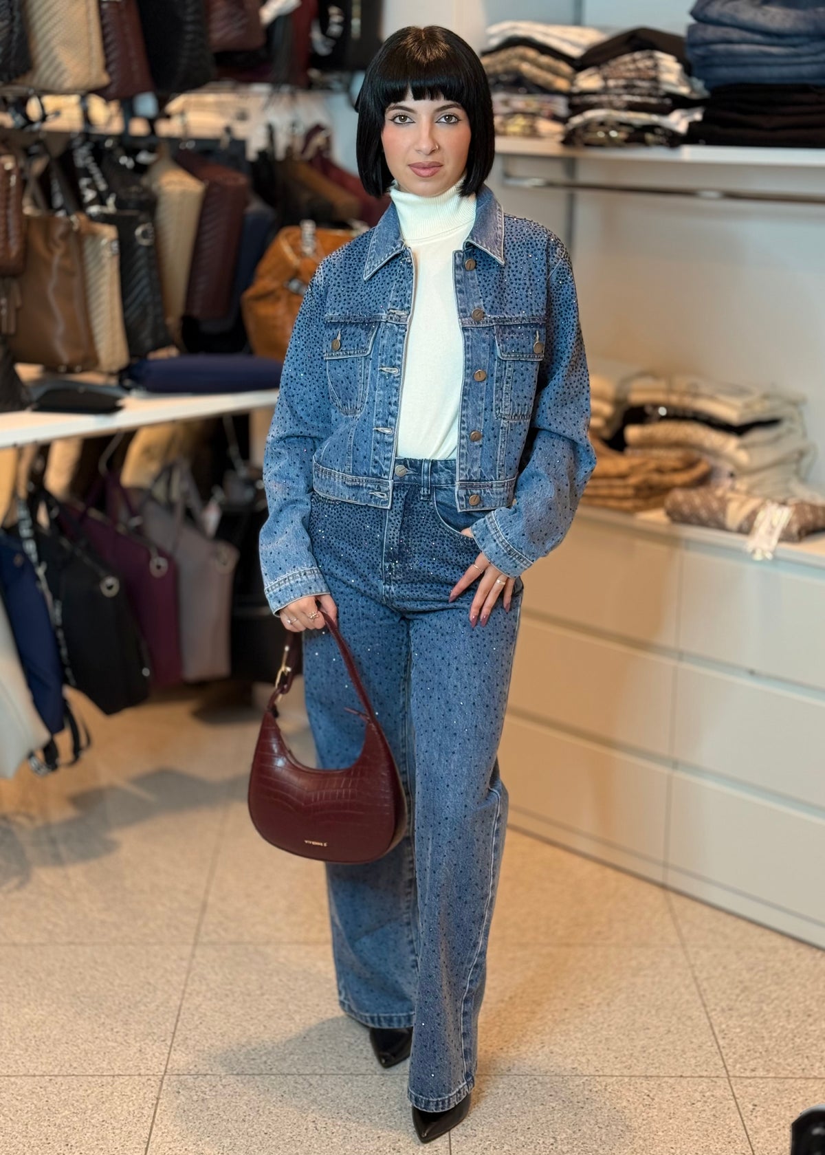 INFLUENCER - Giacca in denim con pietre donna
