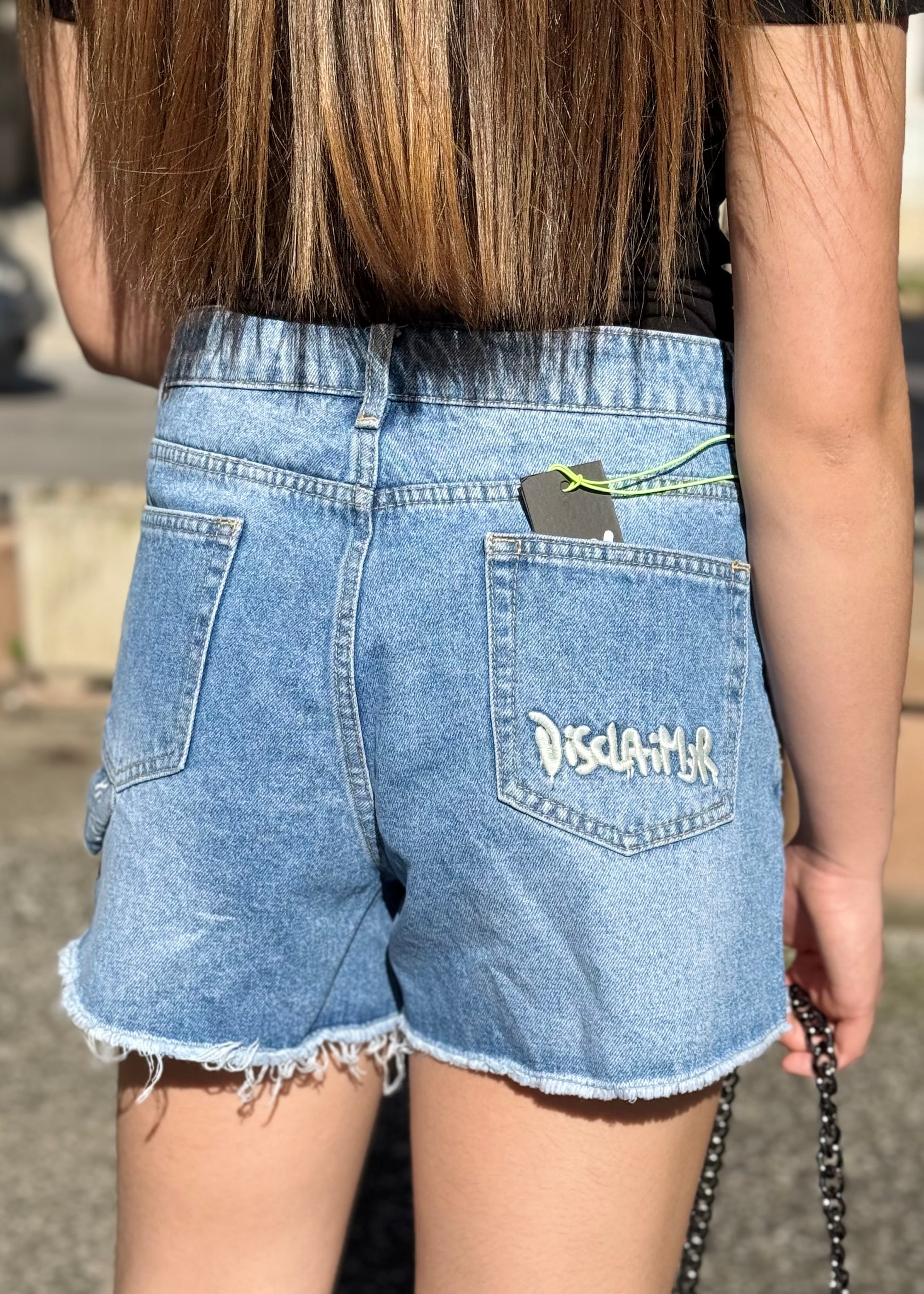 DISCLAIMER - Short in denim con logo sul retro donna