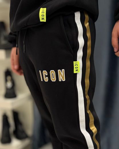 ICON - Pantalone nero con logo oro bambino