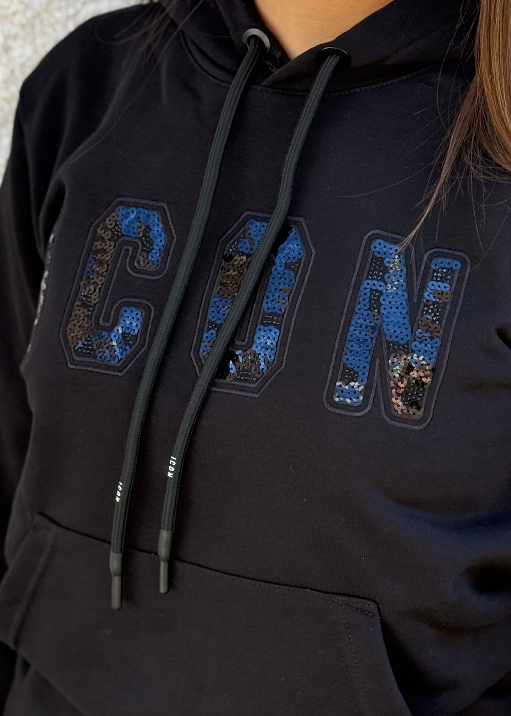 ICON - Felpa con cappuccio e logo in paillettes uomo/donna