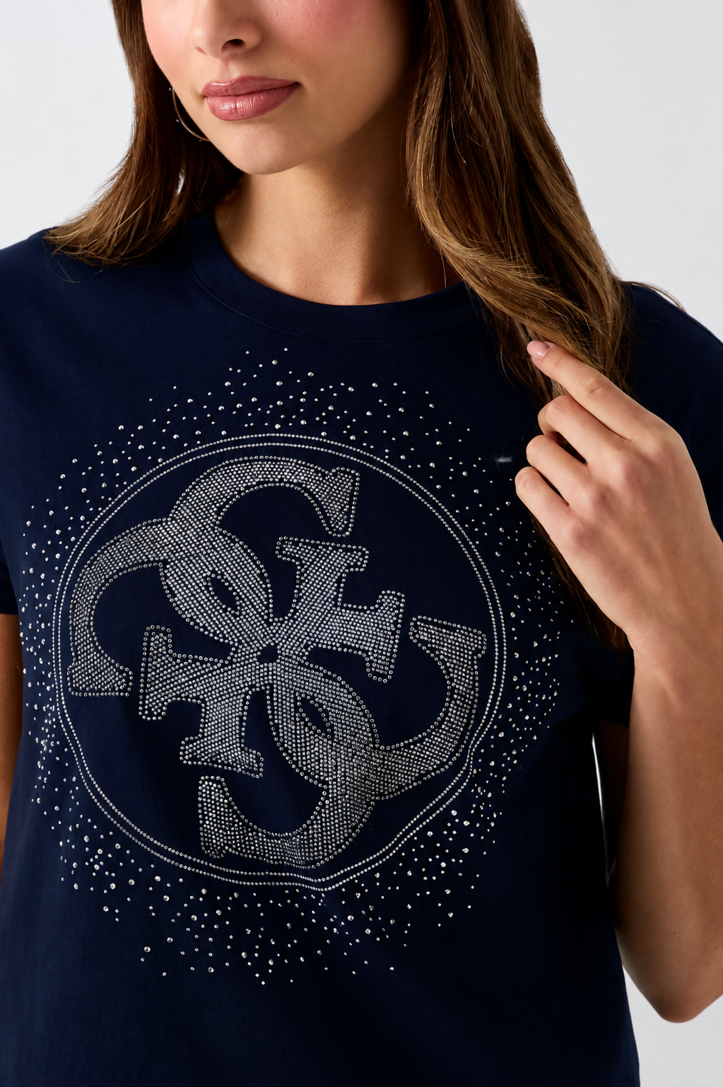 GUESS - T- shirt con logo in strass donna