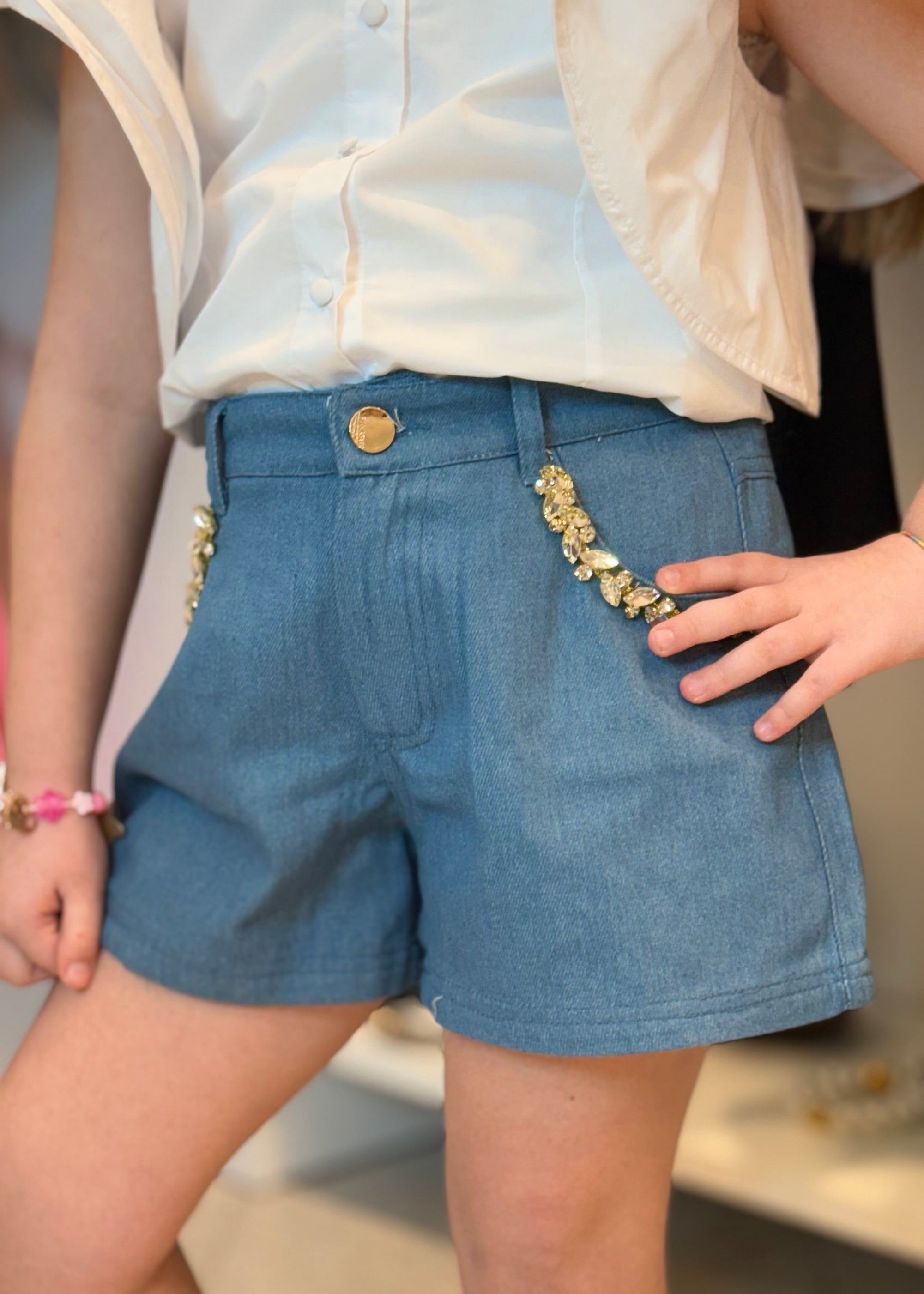 FUN FUN - Short effetto denim con pietre bambina