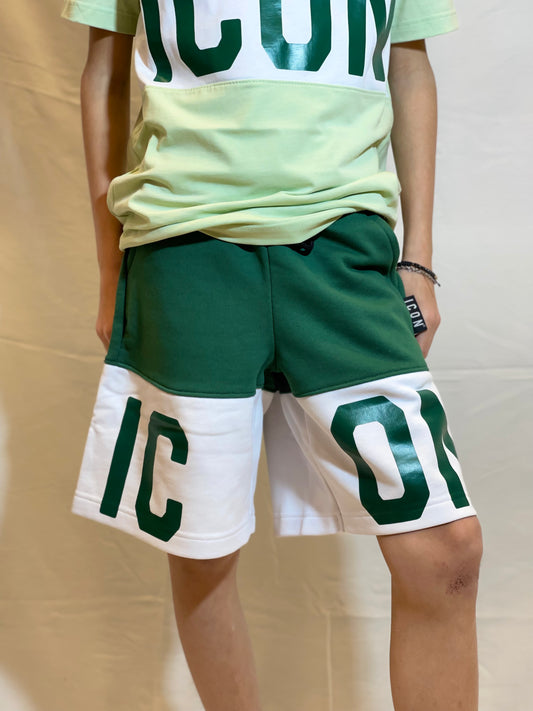 ICON - Bermuda verde e bianco bambino con maxi logo