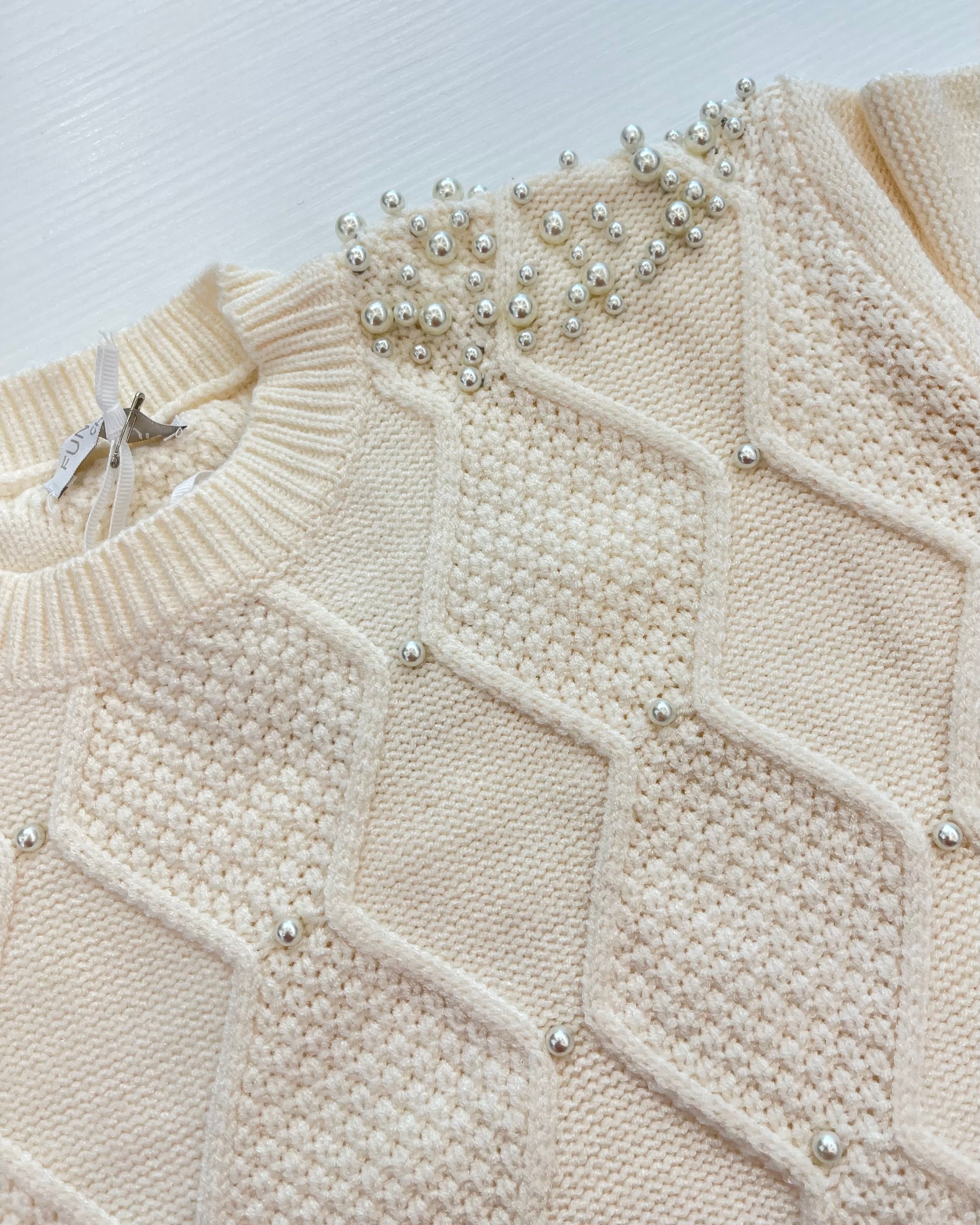 FUN FUN - Maglia in lana bambina panna con perle bambina