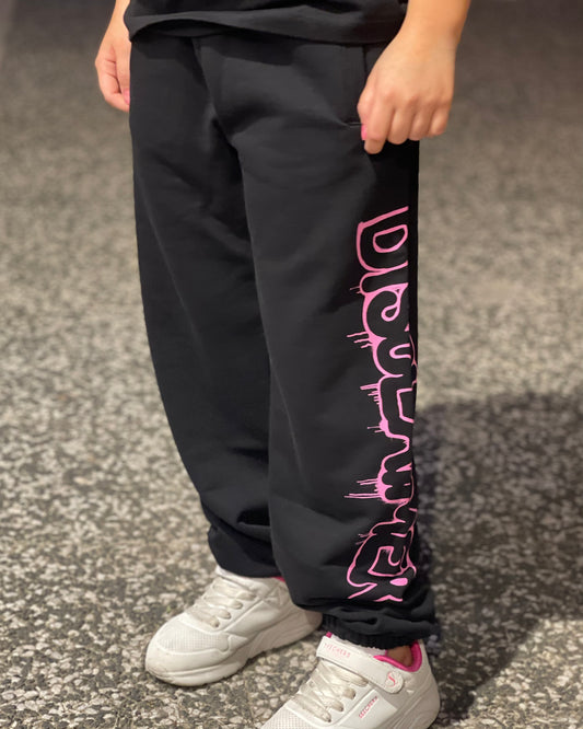 DISCLAIMER - Pantalone nero con logo fucsia bambina