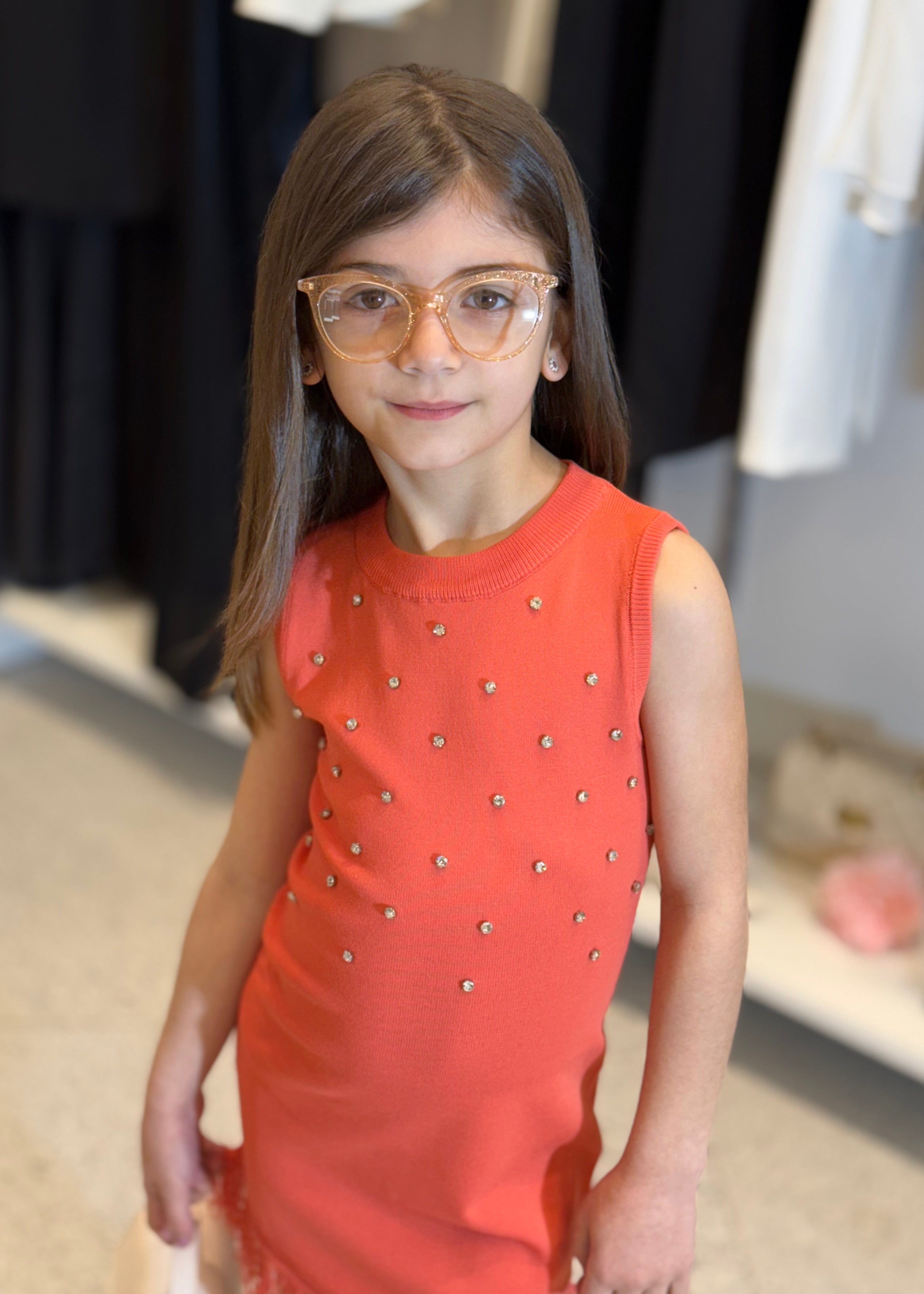 FUN FUN - Abito corallo con strass bambina