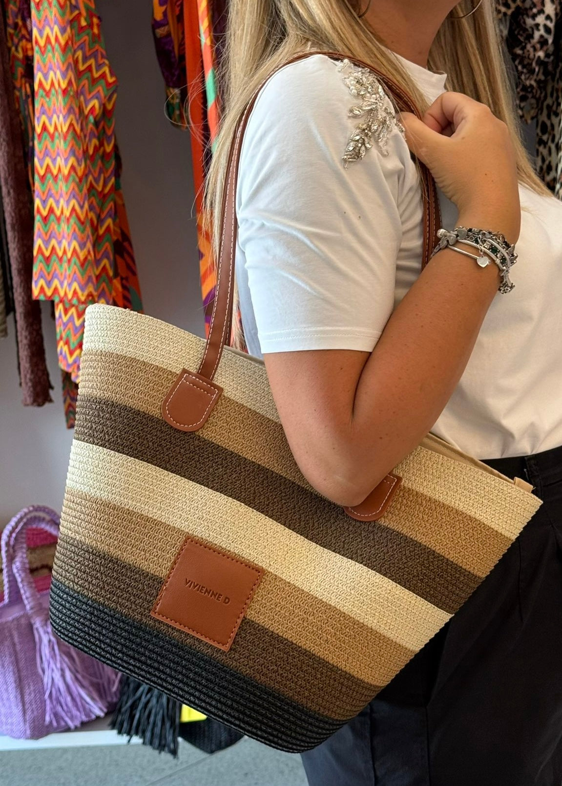 VIVIENNE D - Borsa in paglia donna