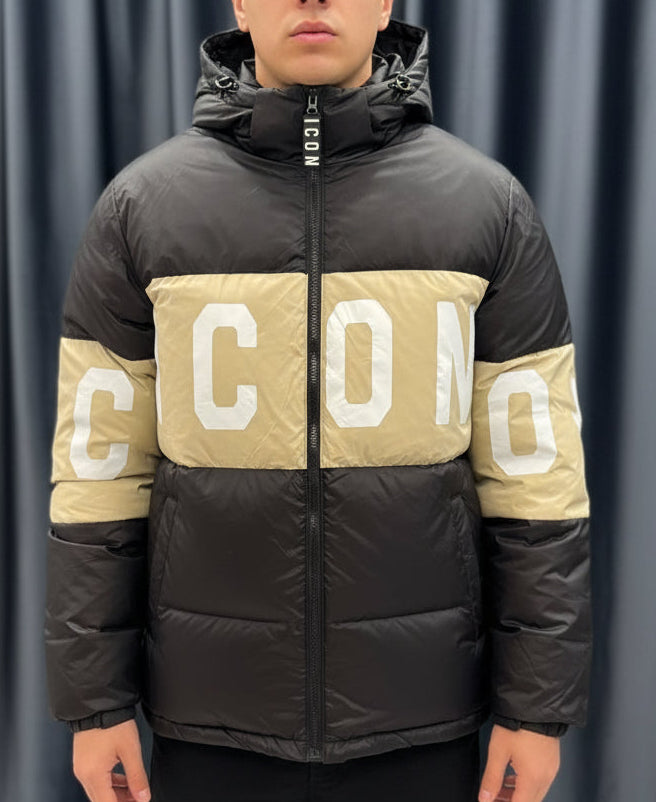 ICON - Giubbotto nero con banda beige bambino/bambina