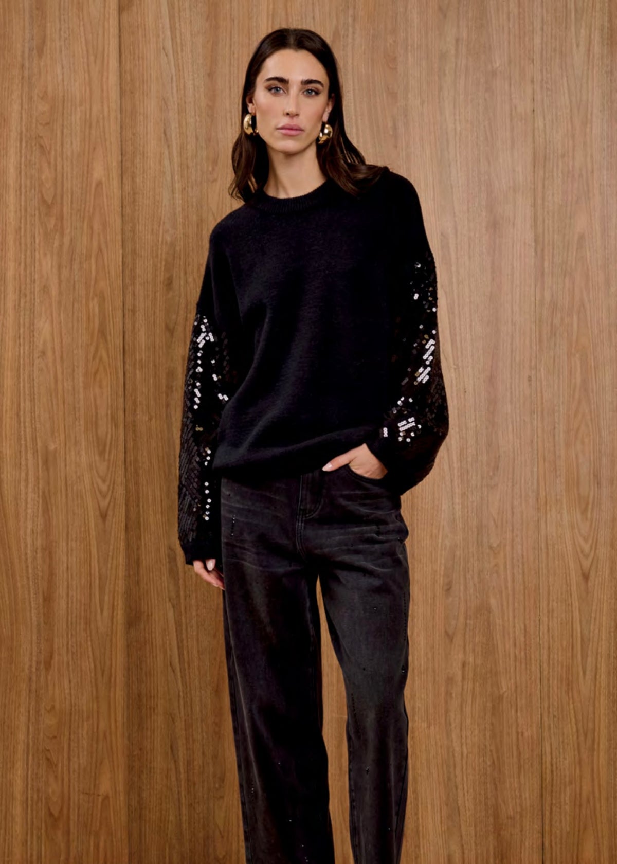 INFLUENCER - Maglia con maniche paillettes donna