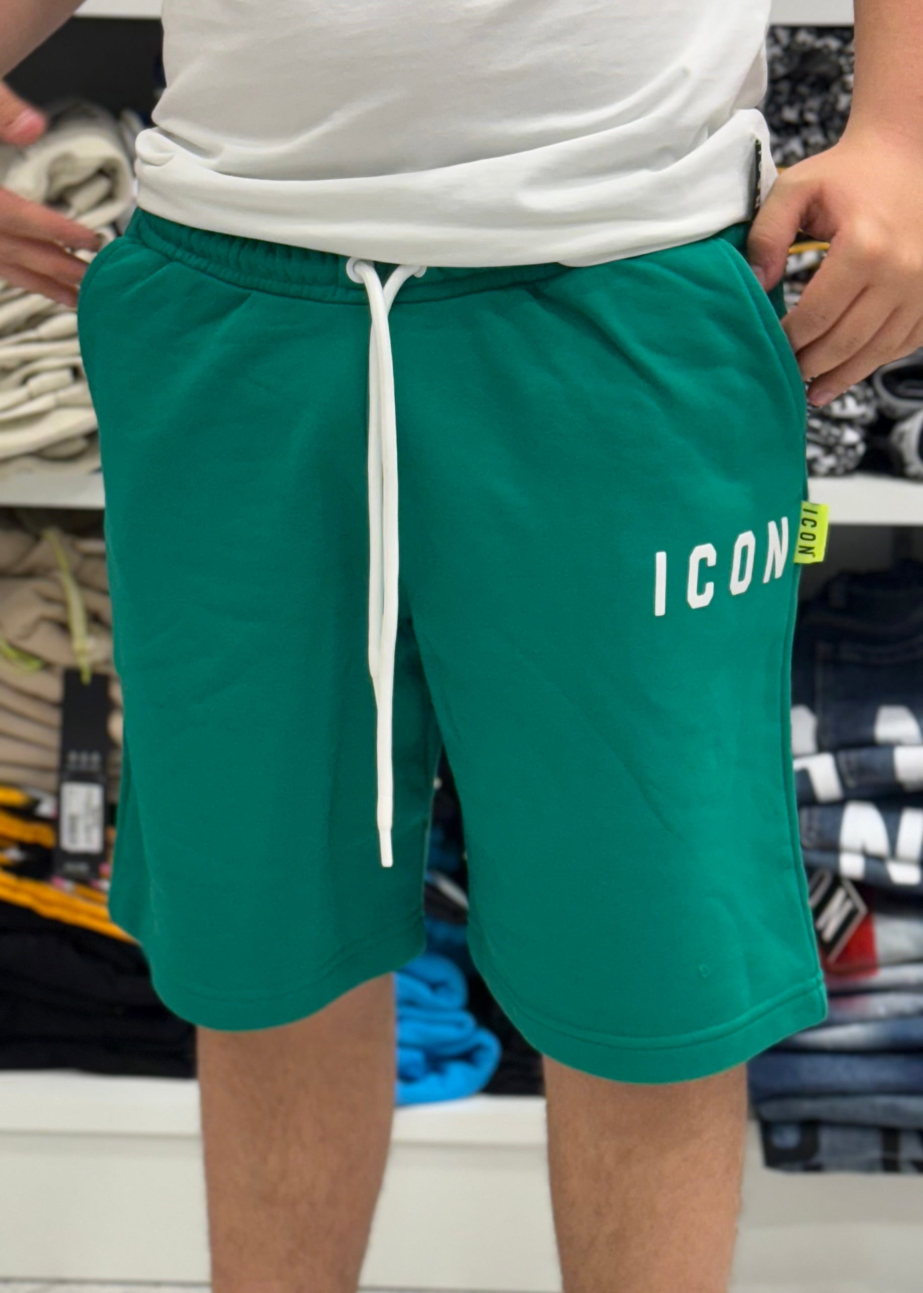 ICON - Bermuda verde con logo bianco uomo