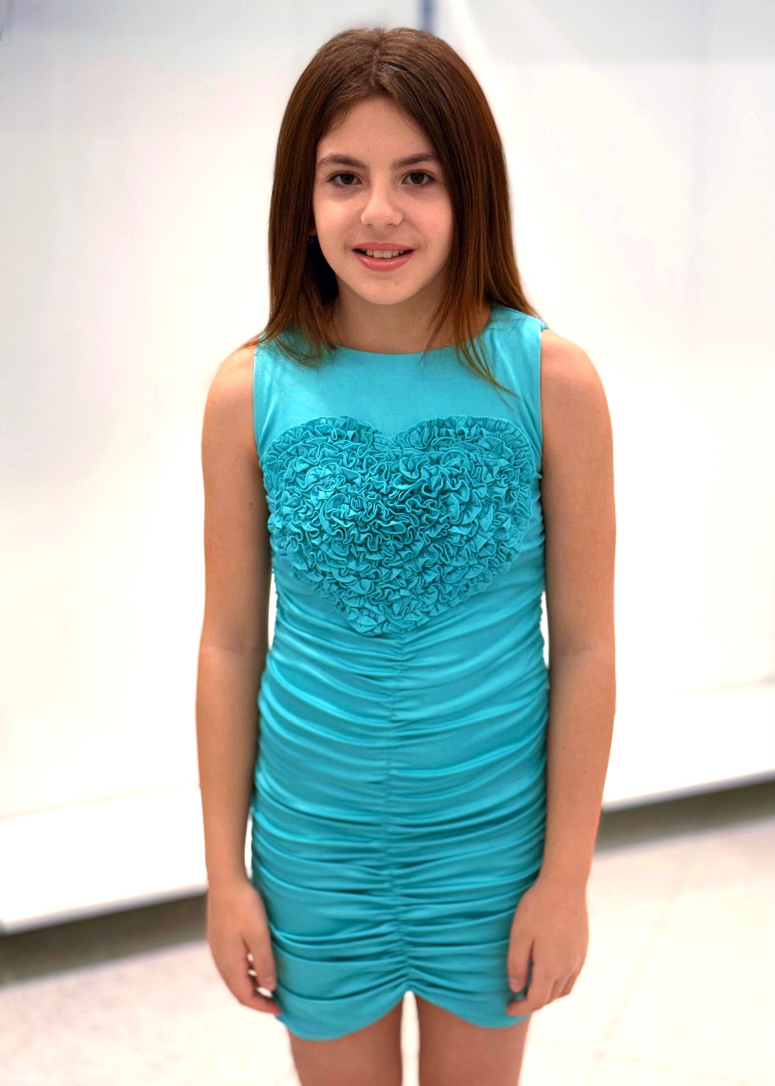 FUN FUN - Vestito verde acqua con cuore bambina