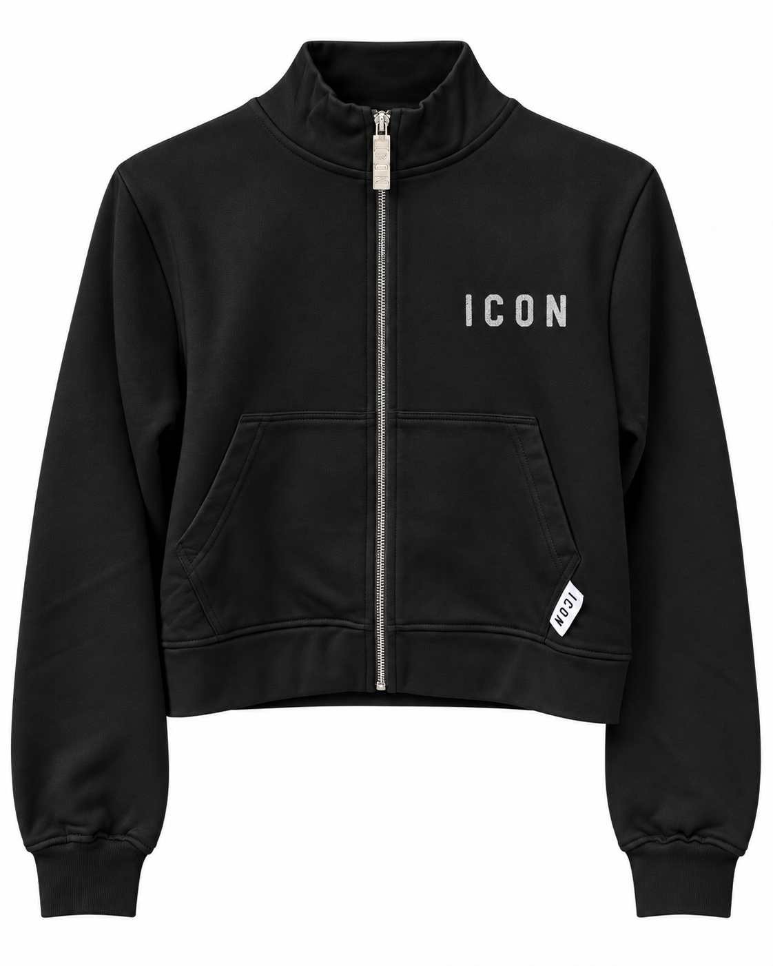 ICON - Felpa crop con zip e logo glitter donna