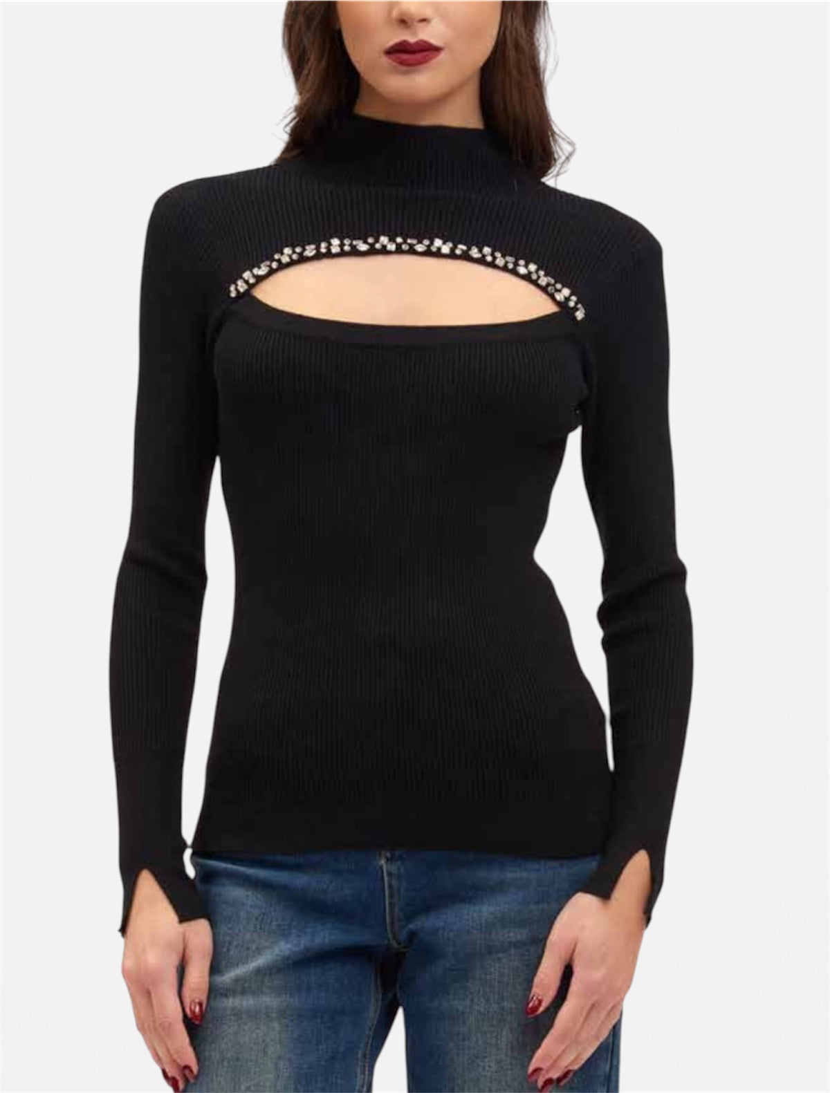 KORALLINE - Maglia mezzo collo con strass donna
