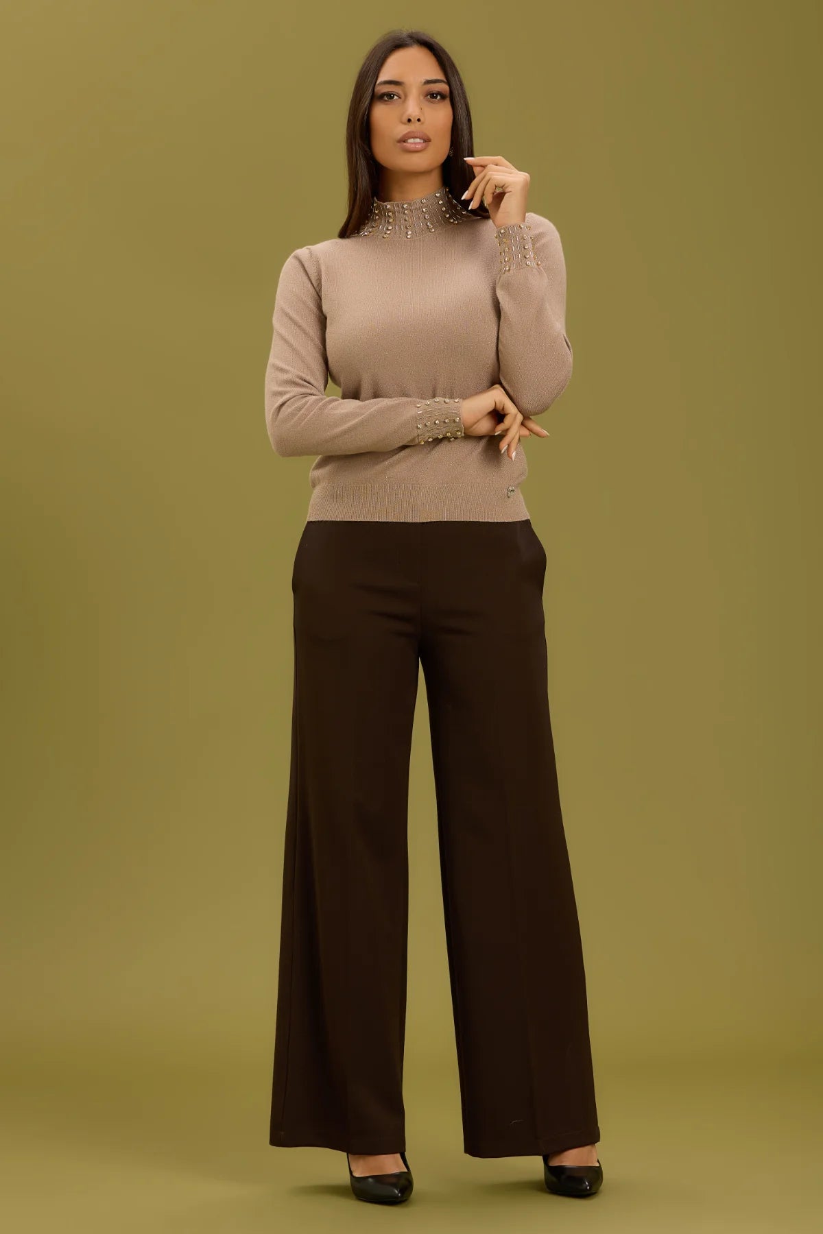 TAKE TWO - Maglia lurex con applicazioni collo e fondo manica donna