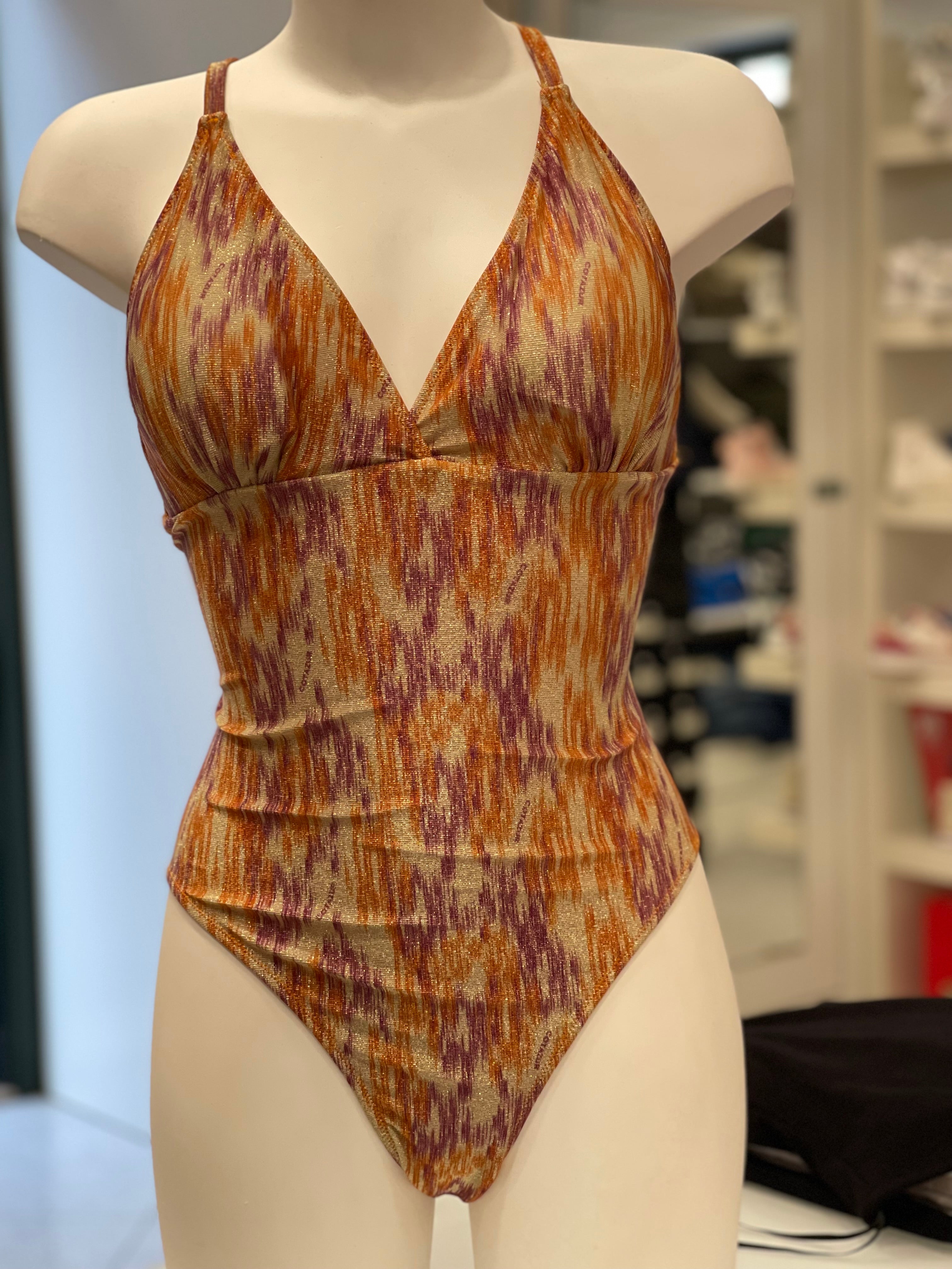 COTAZUR - CURVY - Monokini lurex arancione donna