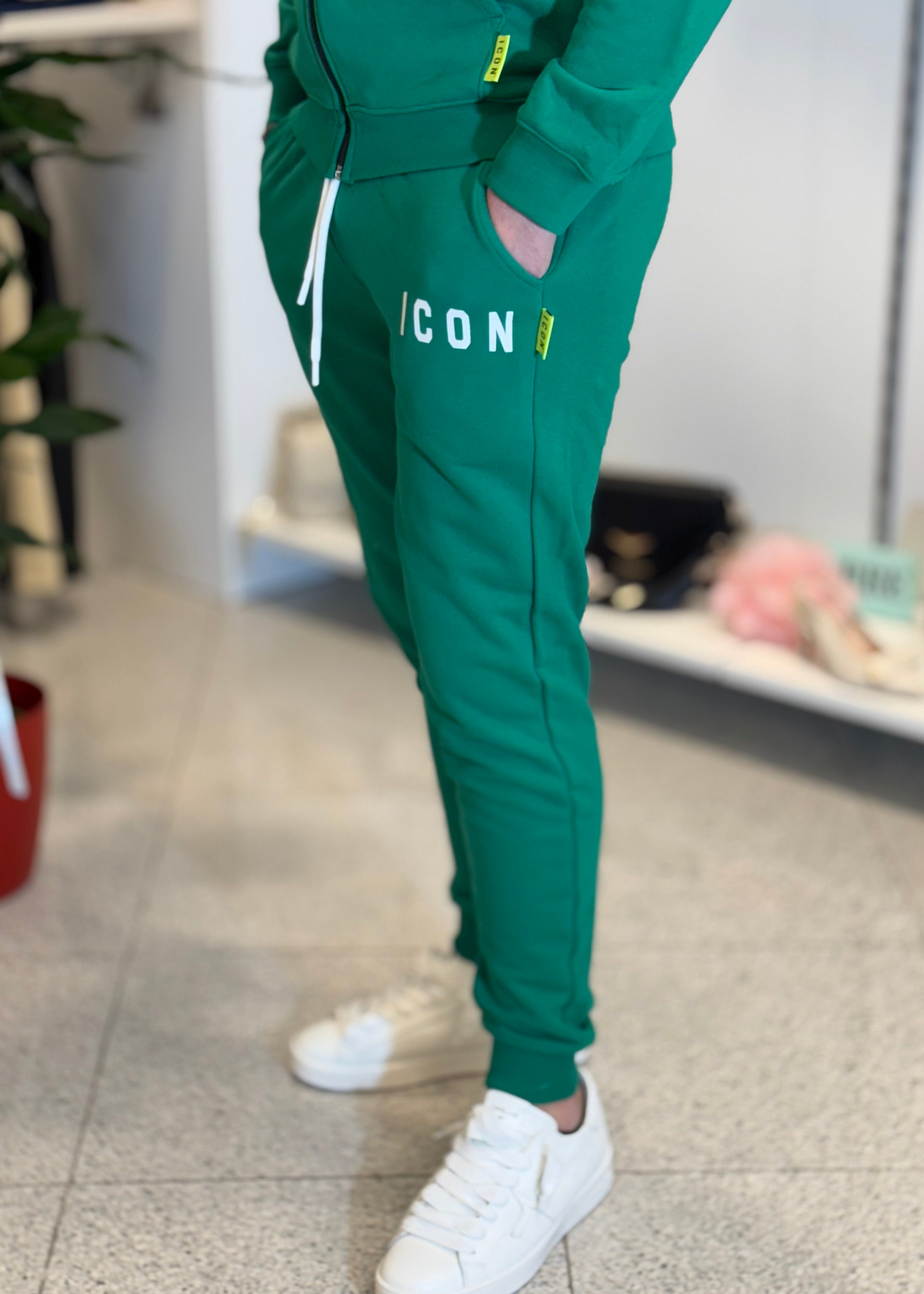 ICON - Pantalone Jogger verde con logo bianco uomo