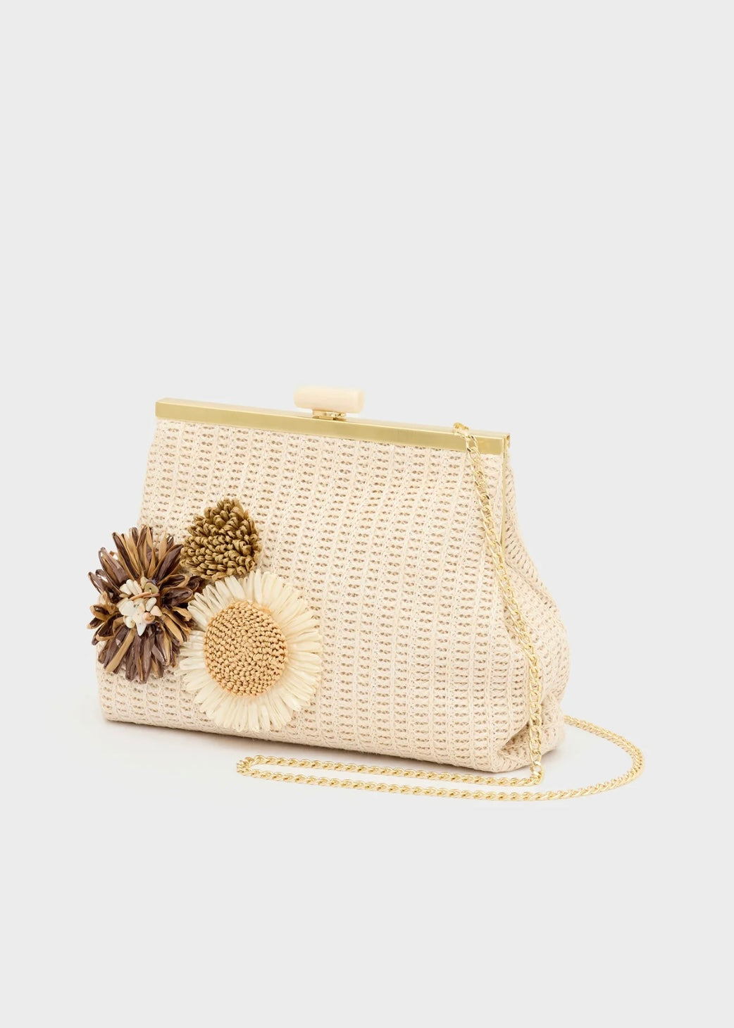 NALI - Pochette MARBELLA in paglia con fiori