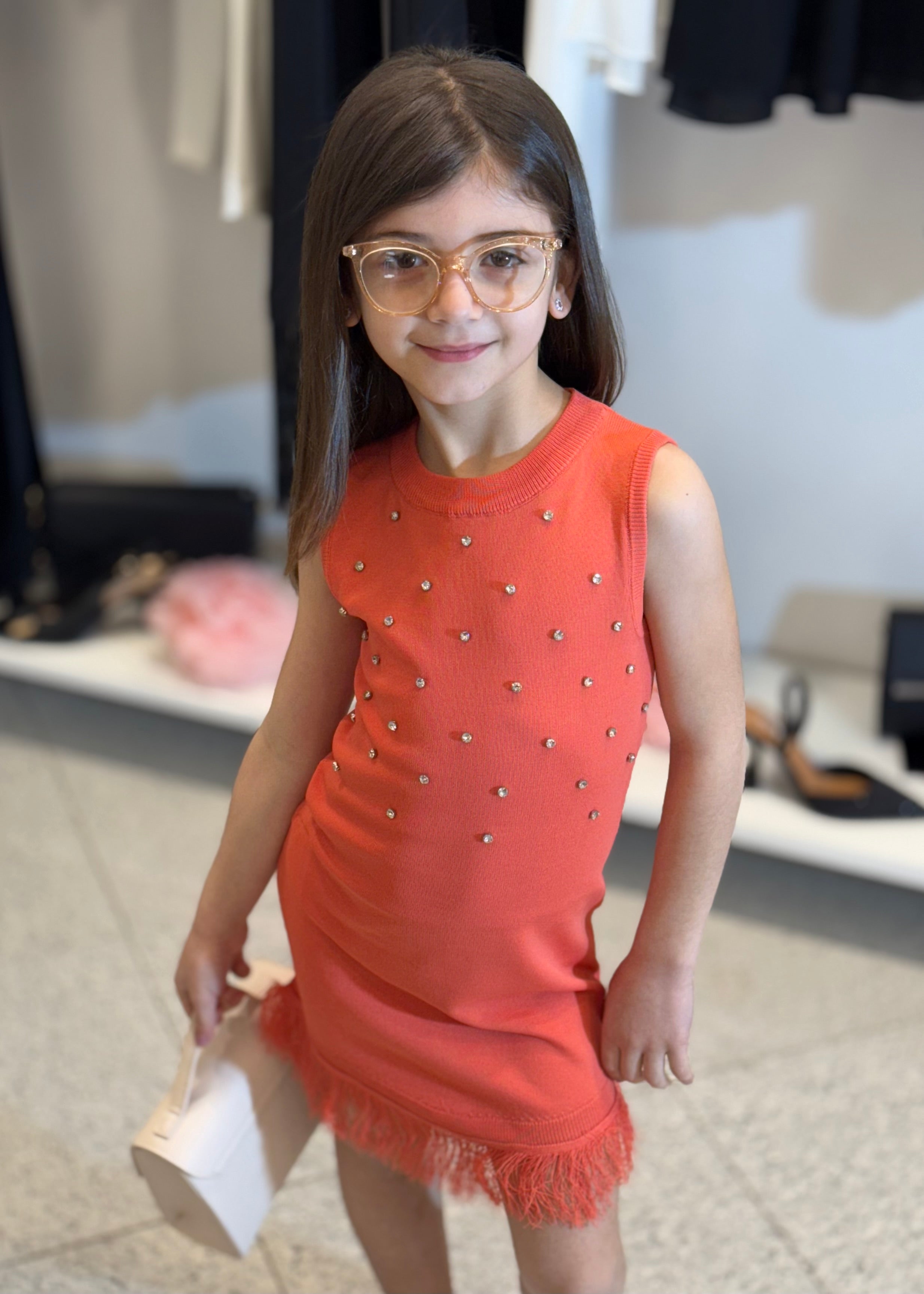 FUN FUN - Abito corallo con strass bambina