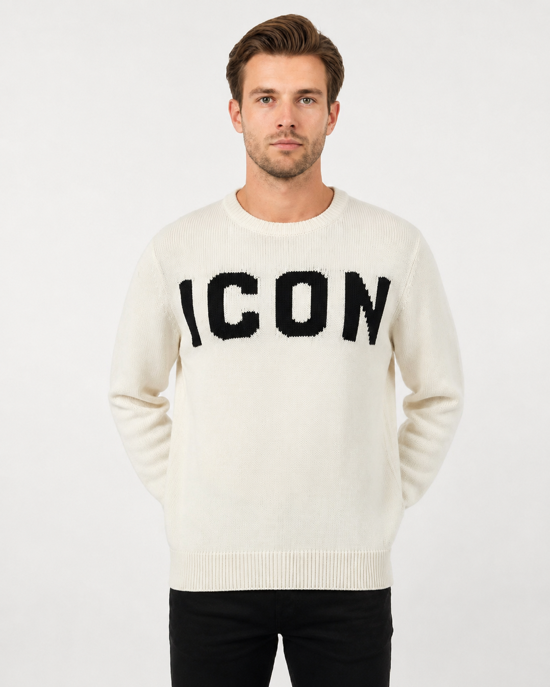 ICON - Maglioncino girocollo con maxi logo uomo