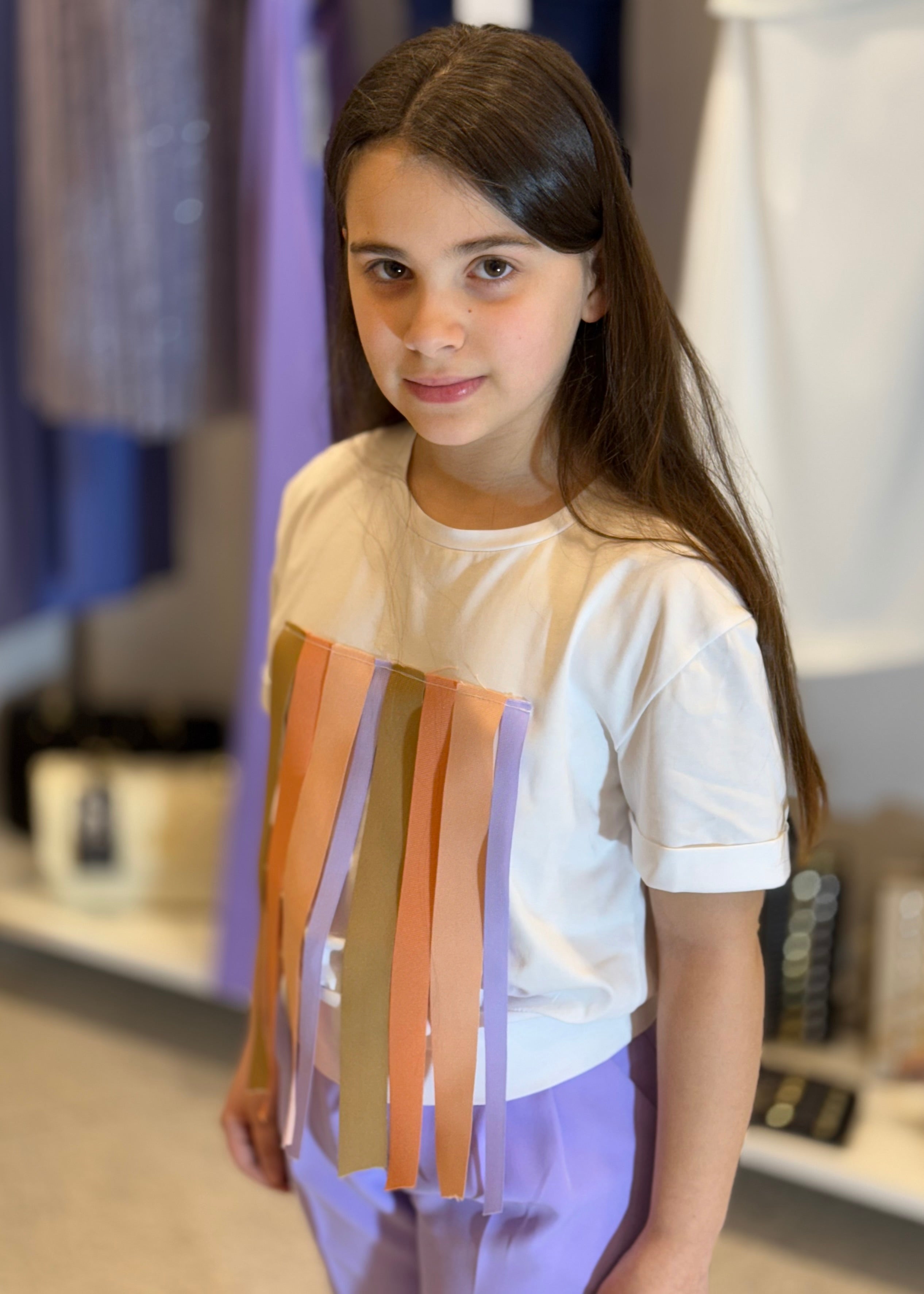 JANICE - T-shirt bianca con fasce bambina