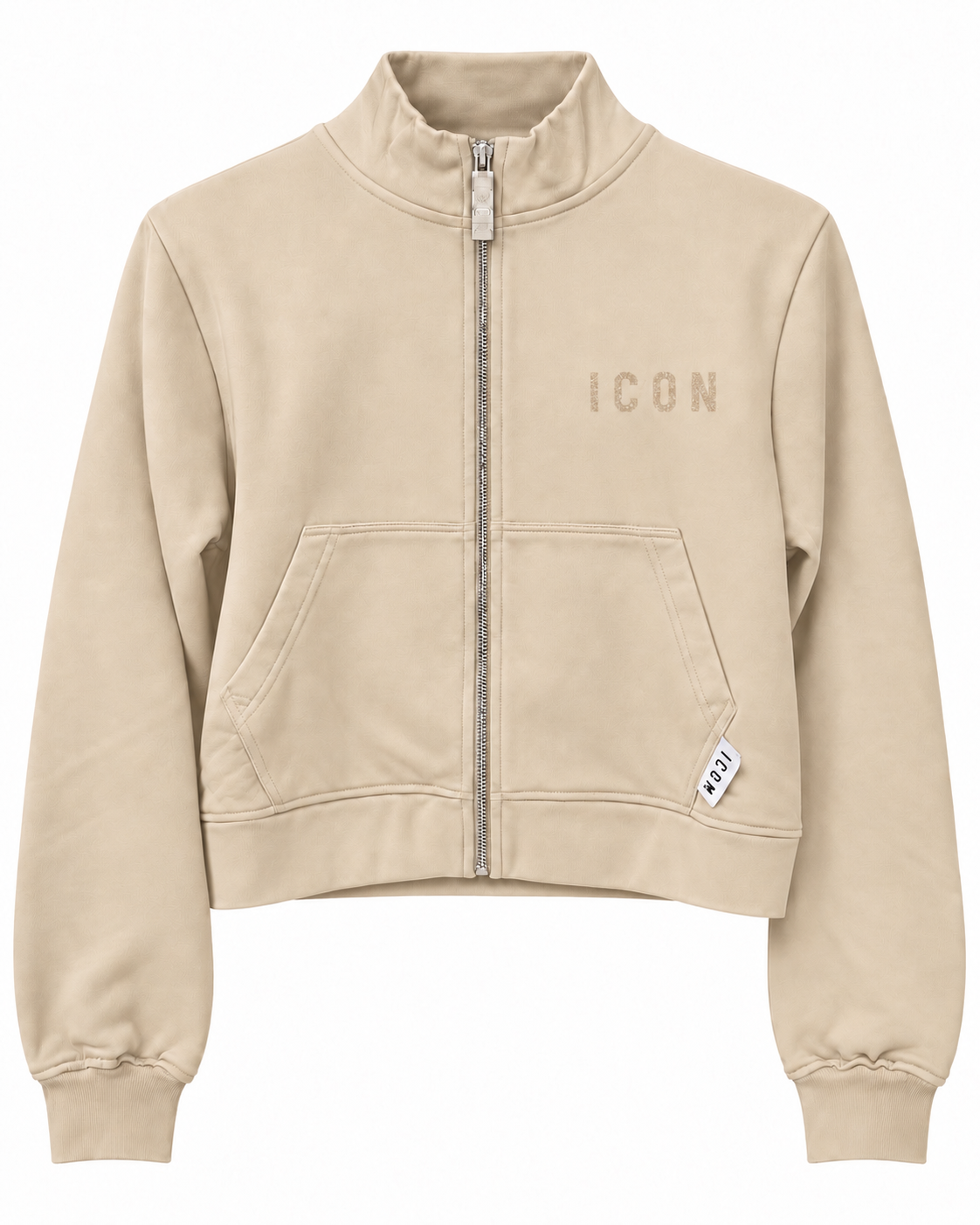ICON - Felpa crop con zip e logo glitter donna