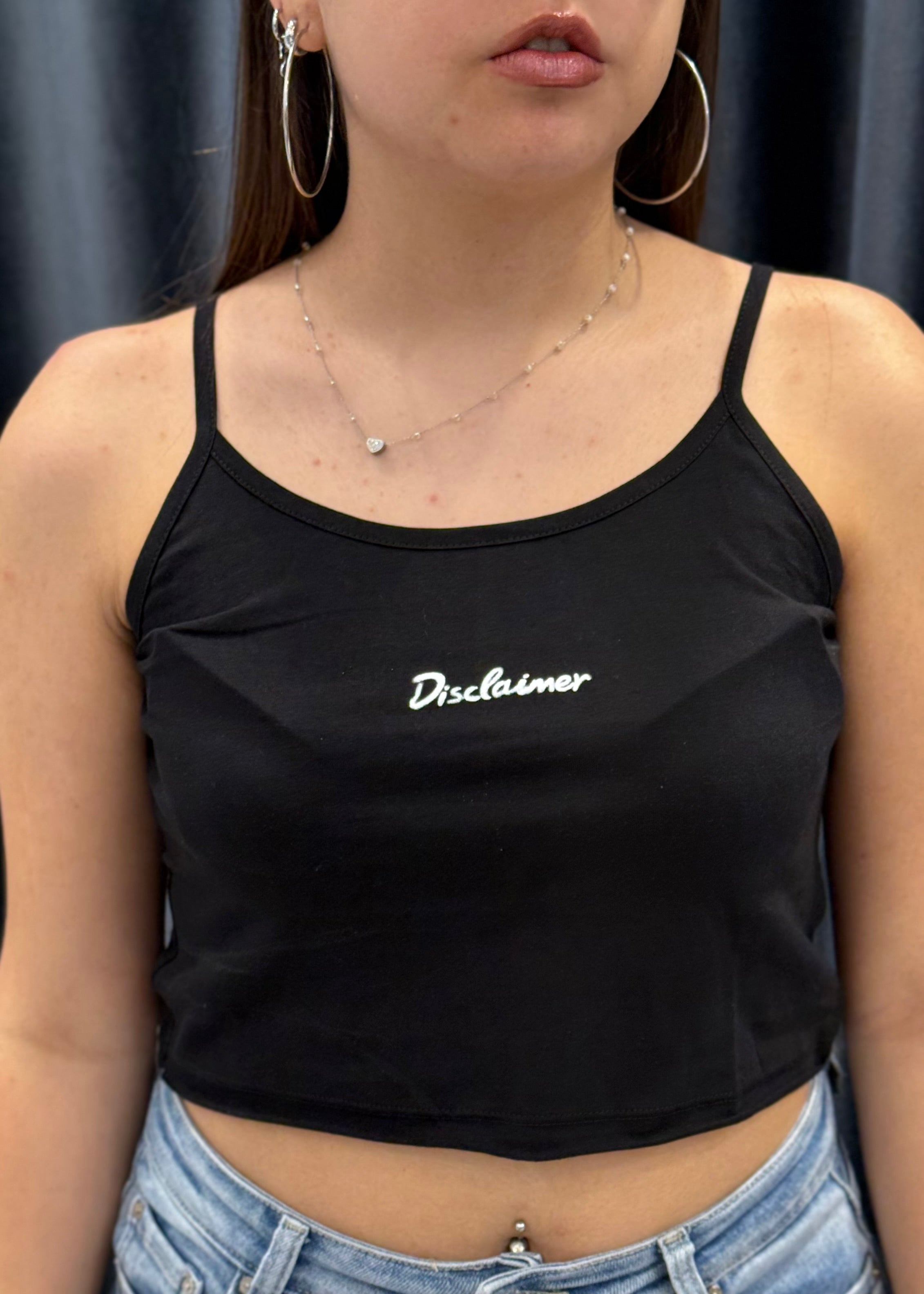DISCLAIMER - Top nero con logo bianco donna