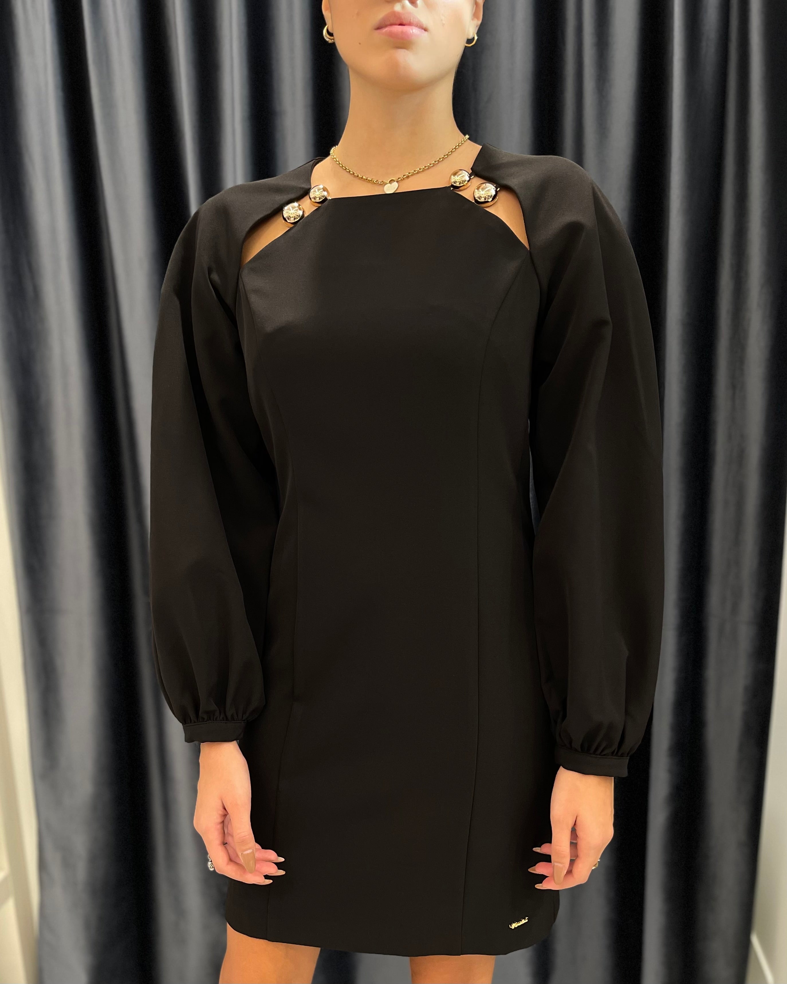 KORALLINE Vestito nero con bottoni oro donna – SerenEmma