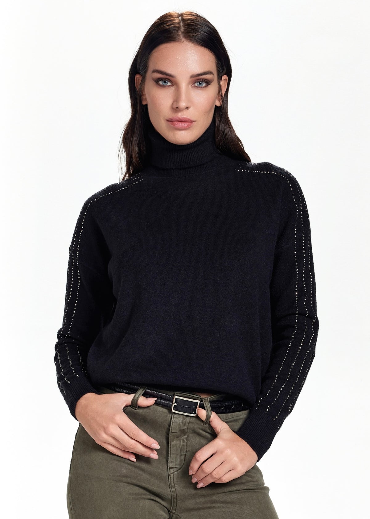 TAKE TWO - Dolcevita con strass sulle maniche donna