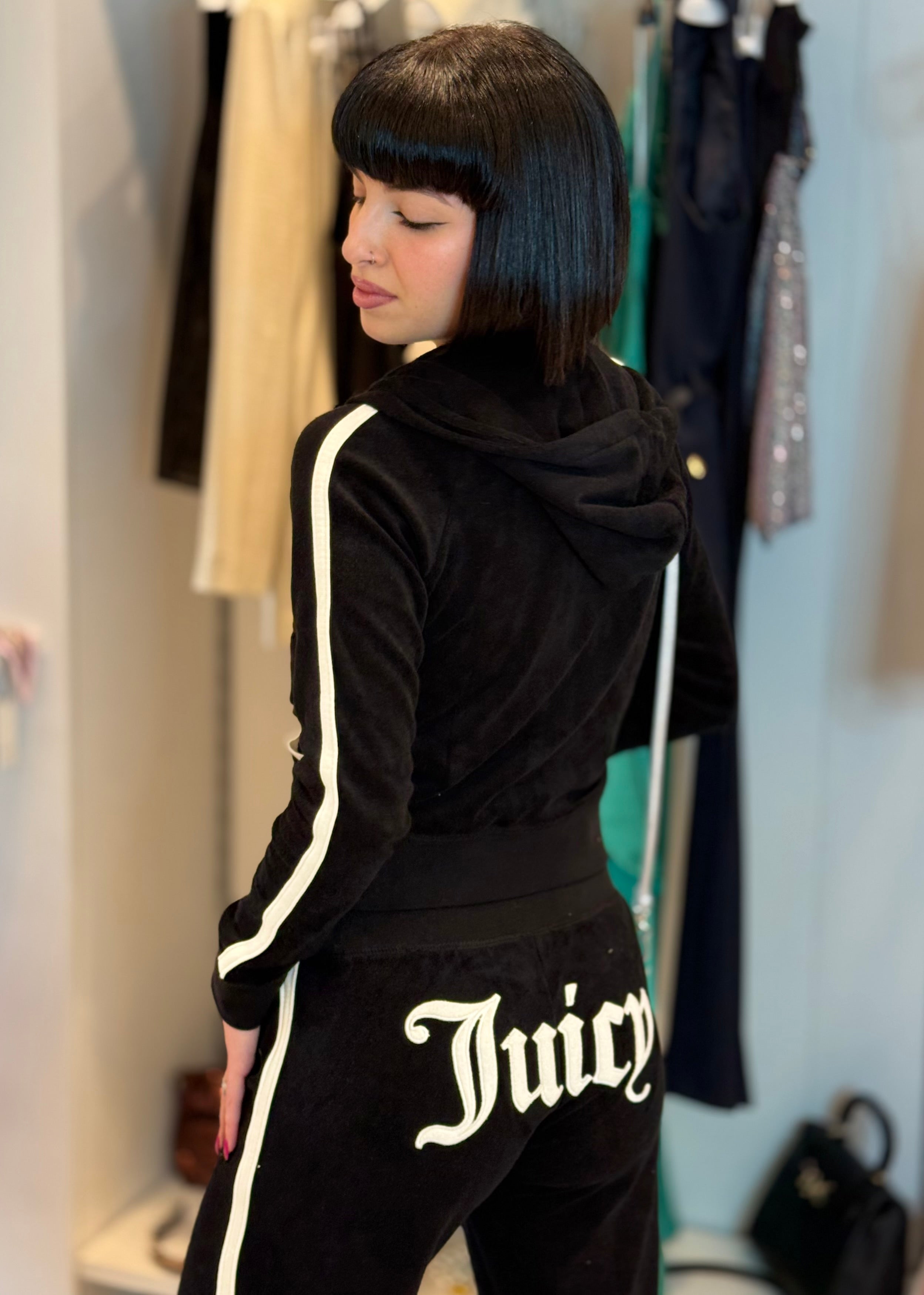 JUICY COUTURE - Pantalone a palazzo in ciniglia con logo donna