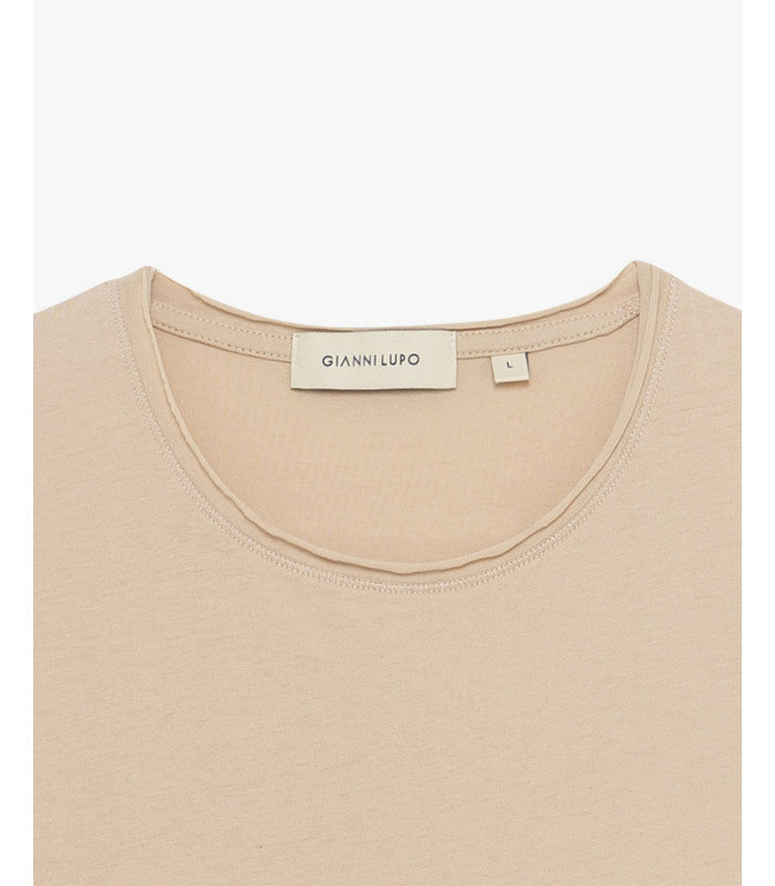 GIANNI LUPO - T-Shirt a mezza manica con orli a taglio vivo beige