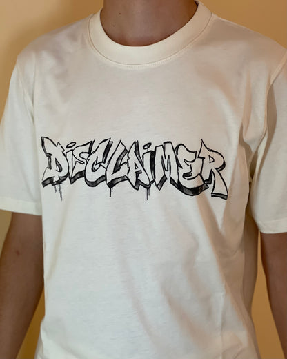 DISCLAIMER - T-shirt panna con logo nero murales uomo