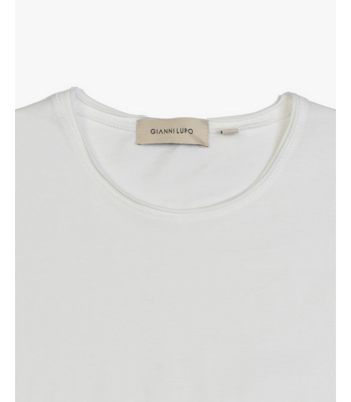 GIANNI LUPO - T-Shirt a mezza manica con orli a taglio vivo bianca