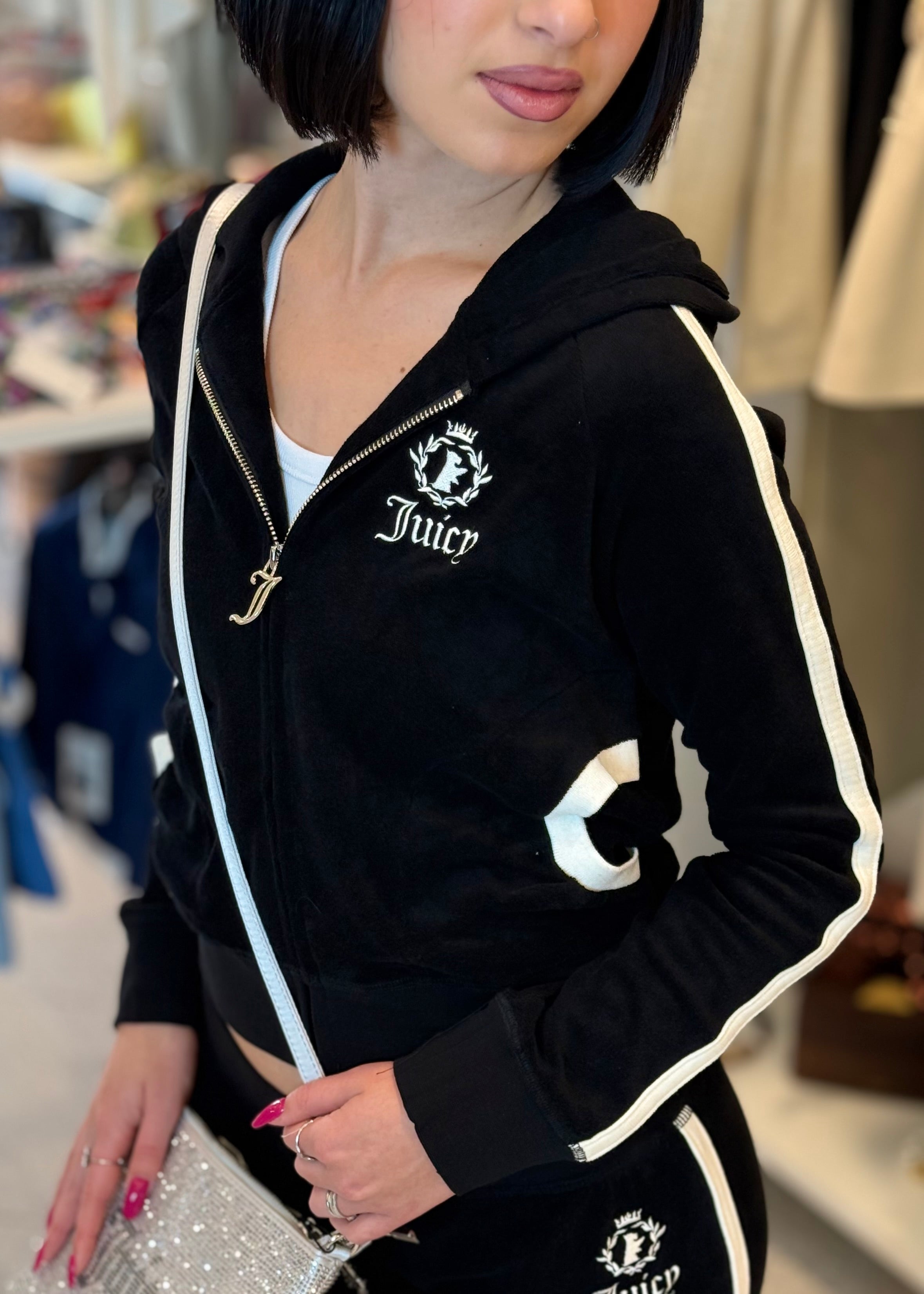 JUICY COUTURE - Pantalone a palazzo in ciniglia con logo donna