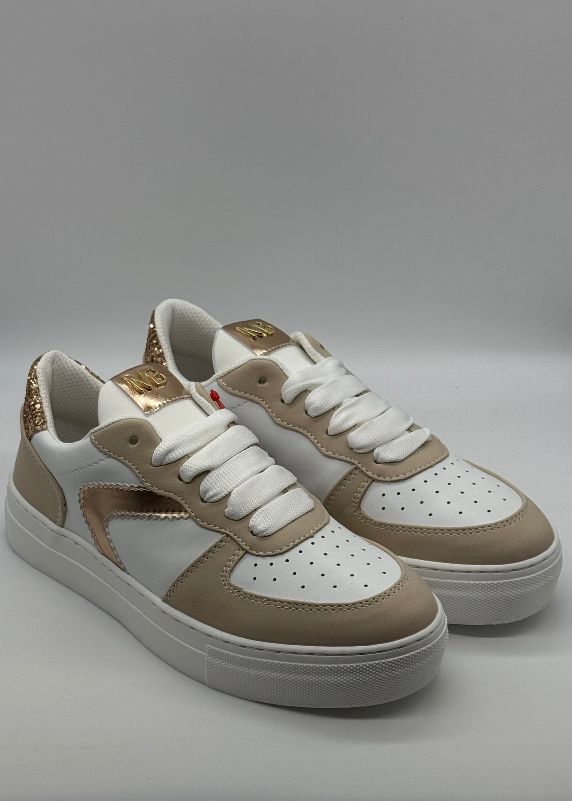 MARIELLA BURANI - Sneakers bianca e beige con dettagli gold donna
