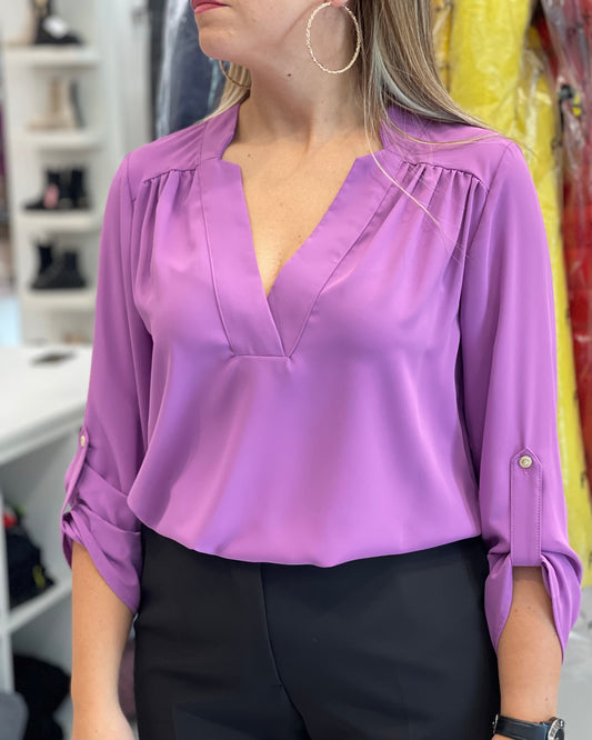 LE SARTE DEL SOLE -  Blusa viola manica regolabile